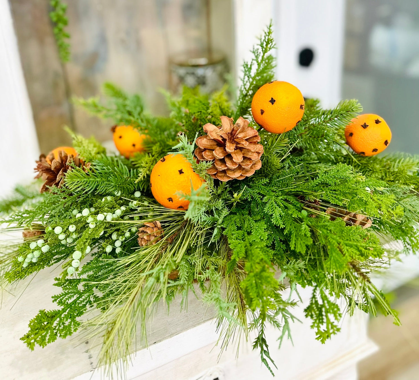 Winter Citrus & Pinecone Arrangement – Holiday Centerpiece with Orange Clove Picks TCT Crafts
