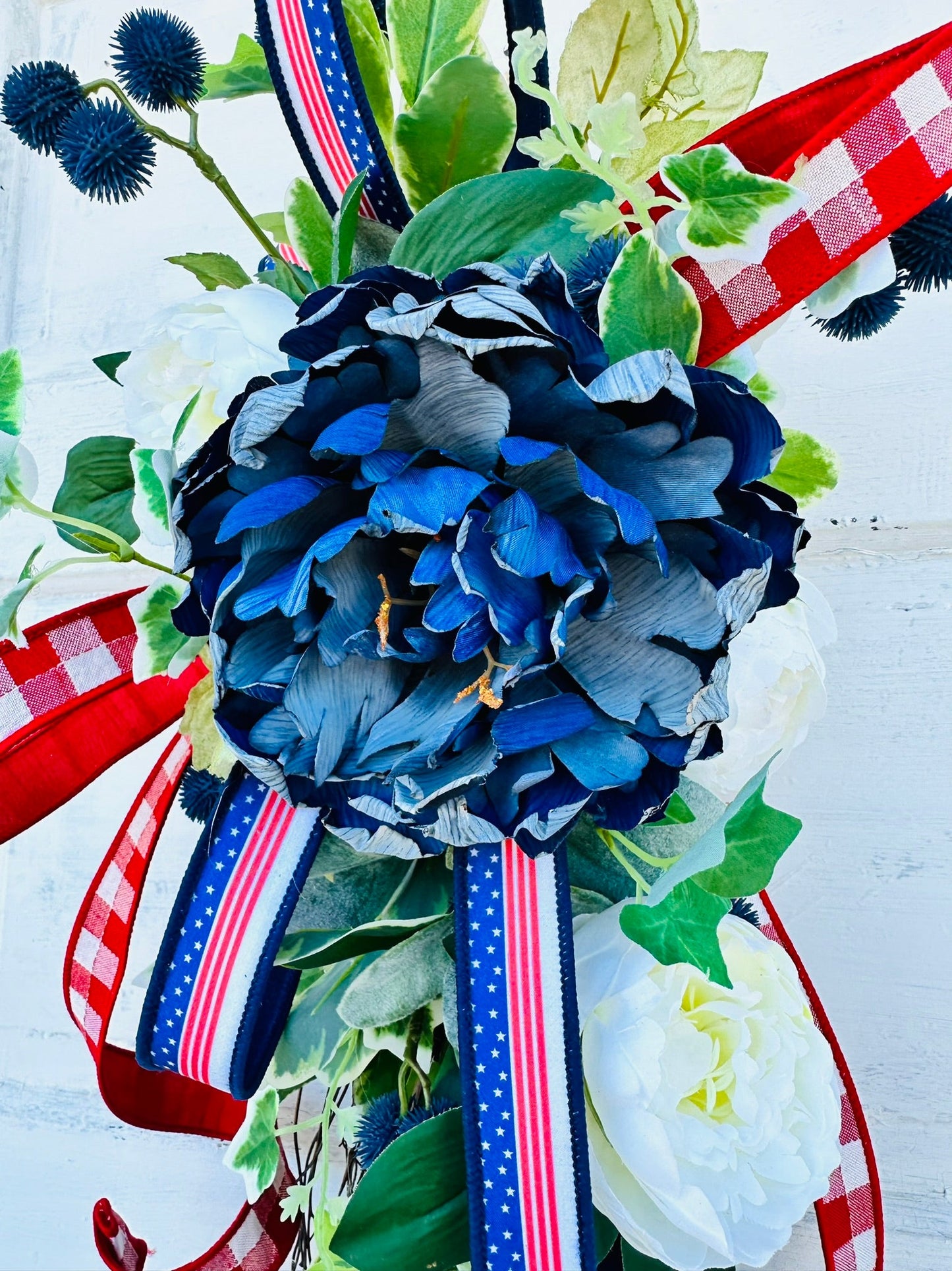 Patriotic Door Hanger Swag, 22x10 Red White and Blue Floral Decoration, Small American Pride Accent for Home by TCT Crafts