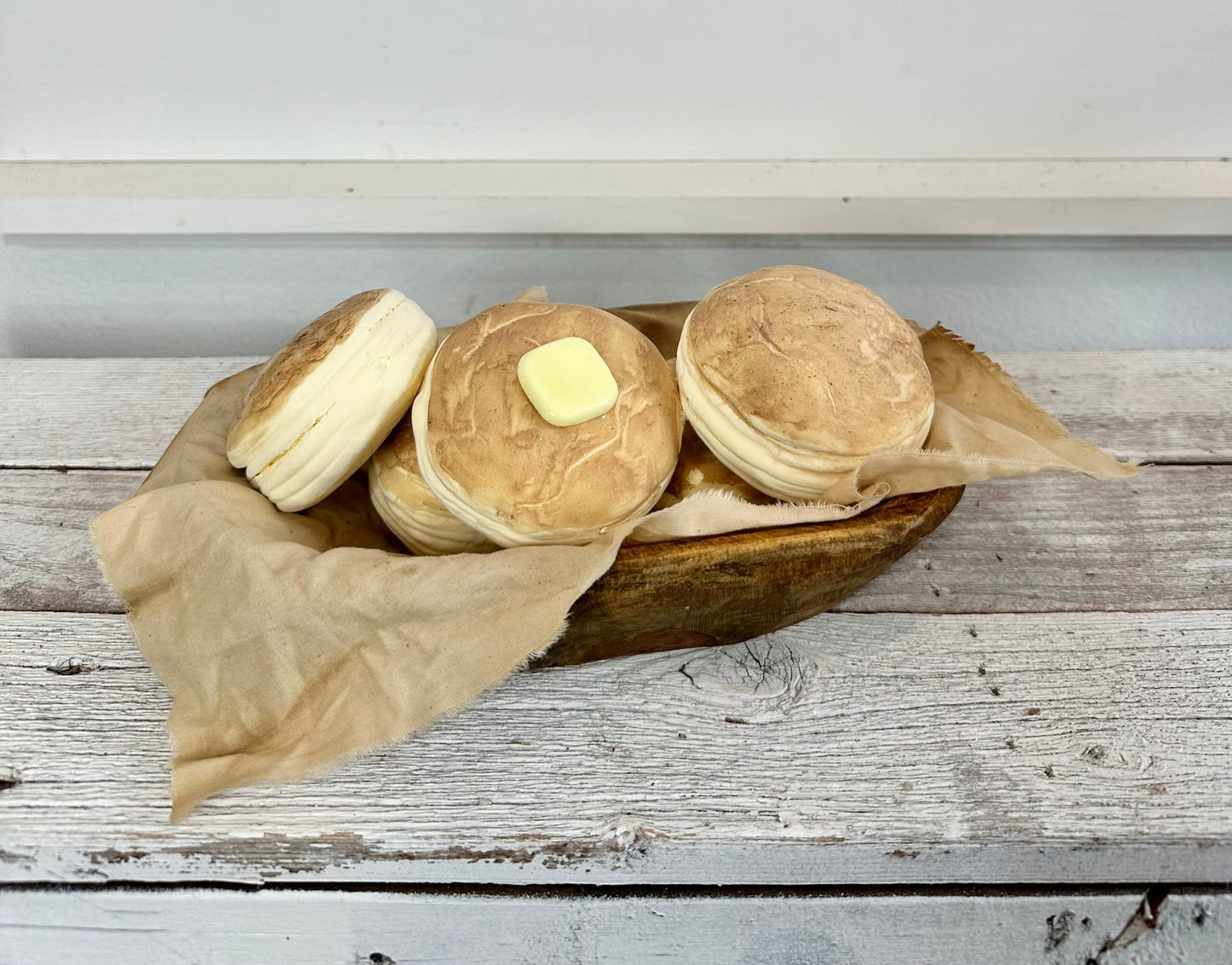 Rustic Faux Biscuit Dough Bowl Display, Primitive Kitchen Decor, Fixed Biscuit Basket Centerpiece by TCT Crafts