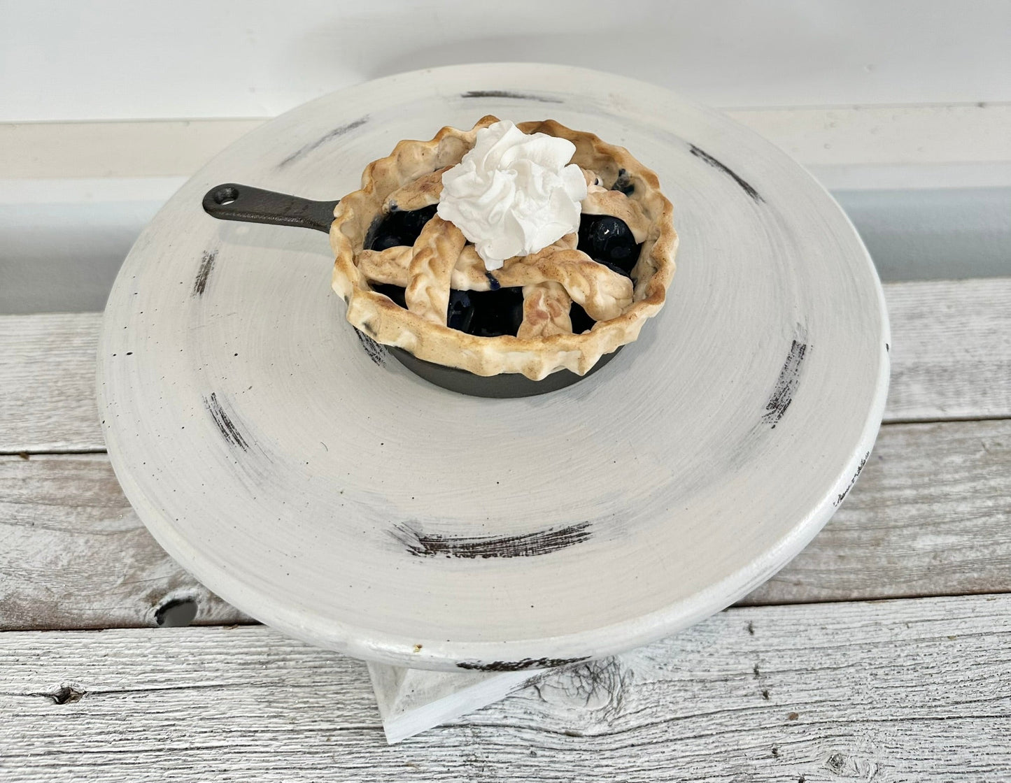 Mini Faux Blueberry Pie in Cast Iron Skillet, 4" Patriotic Tiered Tray Decor, Handcrafted Fake Pie Display by TCT Crafts
