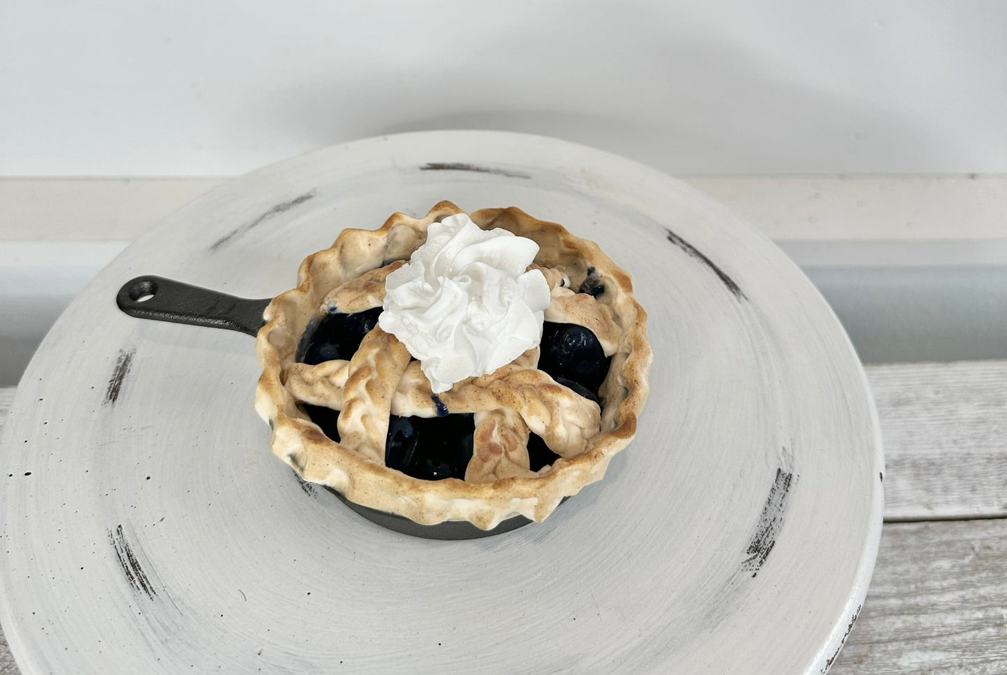 Mini Faux Blueberry Pie in Cast Iron Skillet, 4" Patriotic Tiered Tray Decor, Handcrafted Fake Pie Display by TCT Crafts