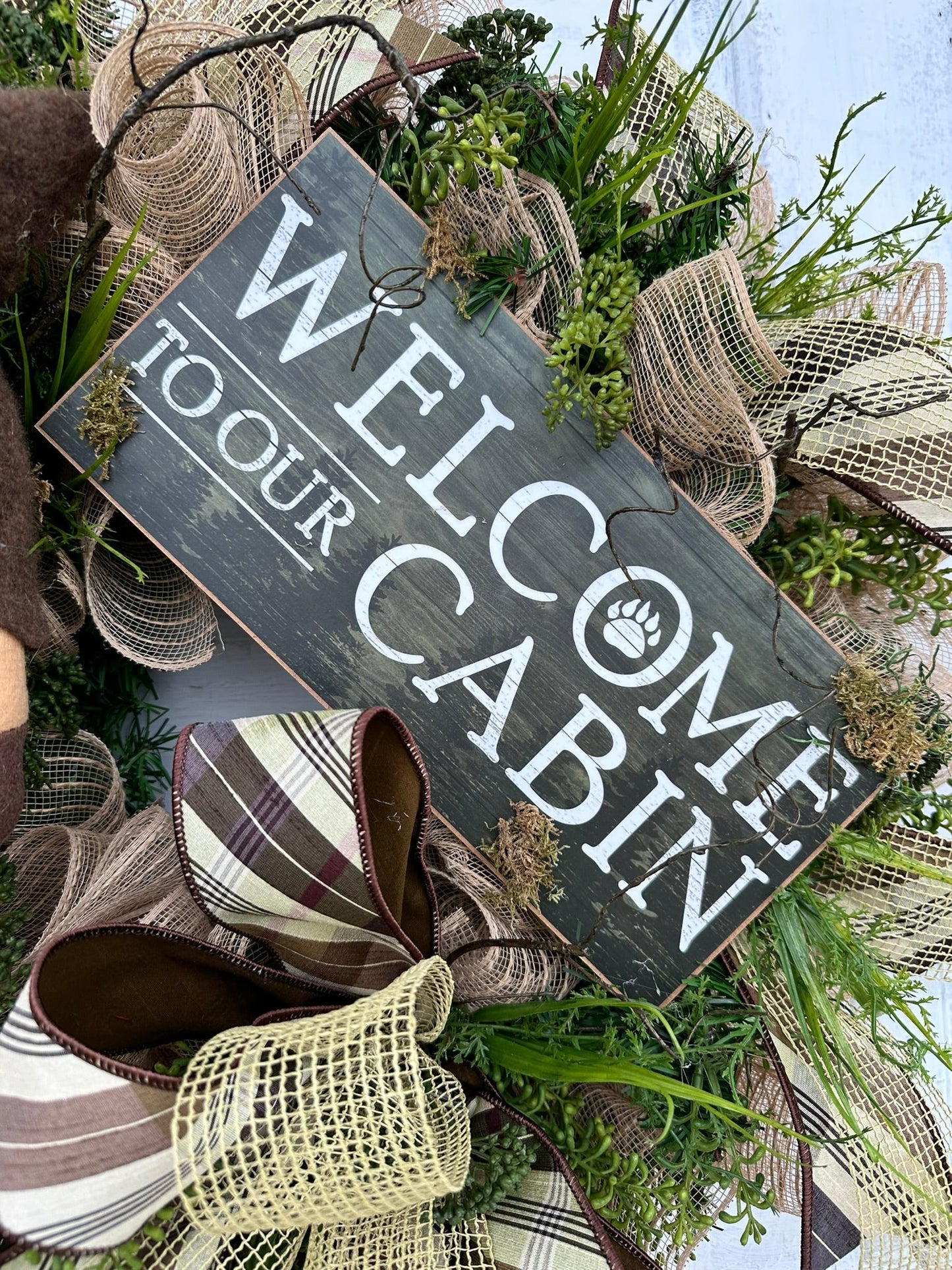 Rustic Gnome Cabin Welcome Wreath, 27x23 Handmade Gnome Door Decor, Rustic Cabin Door Decor, Woodland Wreath by TCT Crafts TCT Crafts