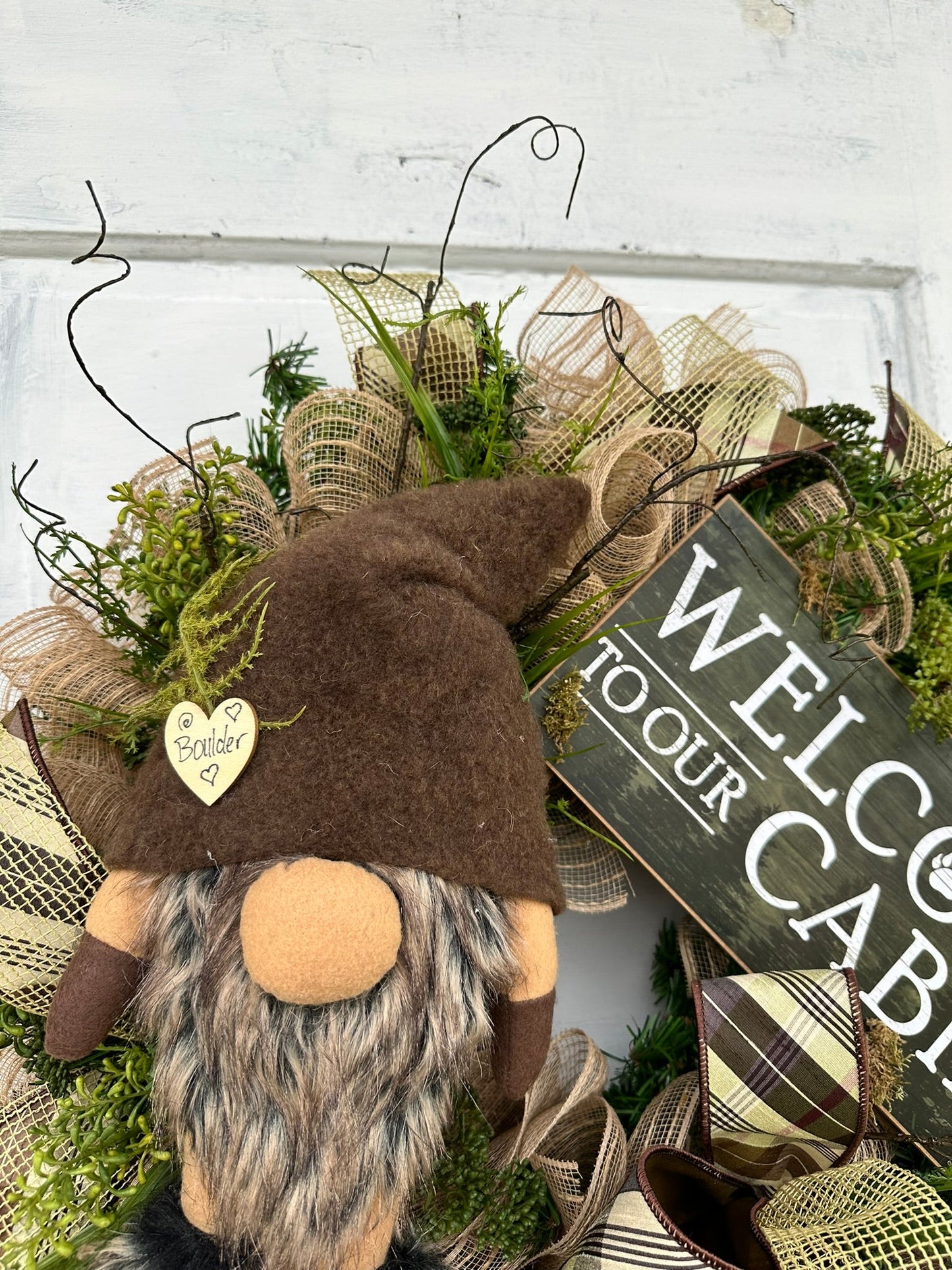 Rustic Gnome Cabin Welcome Wreath, 27x23 Handmade Gnome Door Decor, Rustic Cabin Door Decor, Woodland Wreath by TCT Crafts TCT Crafts