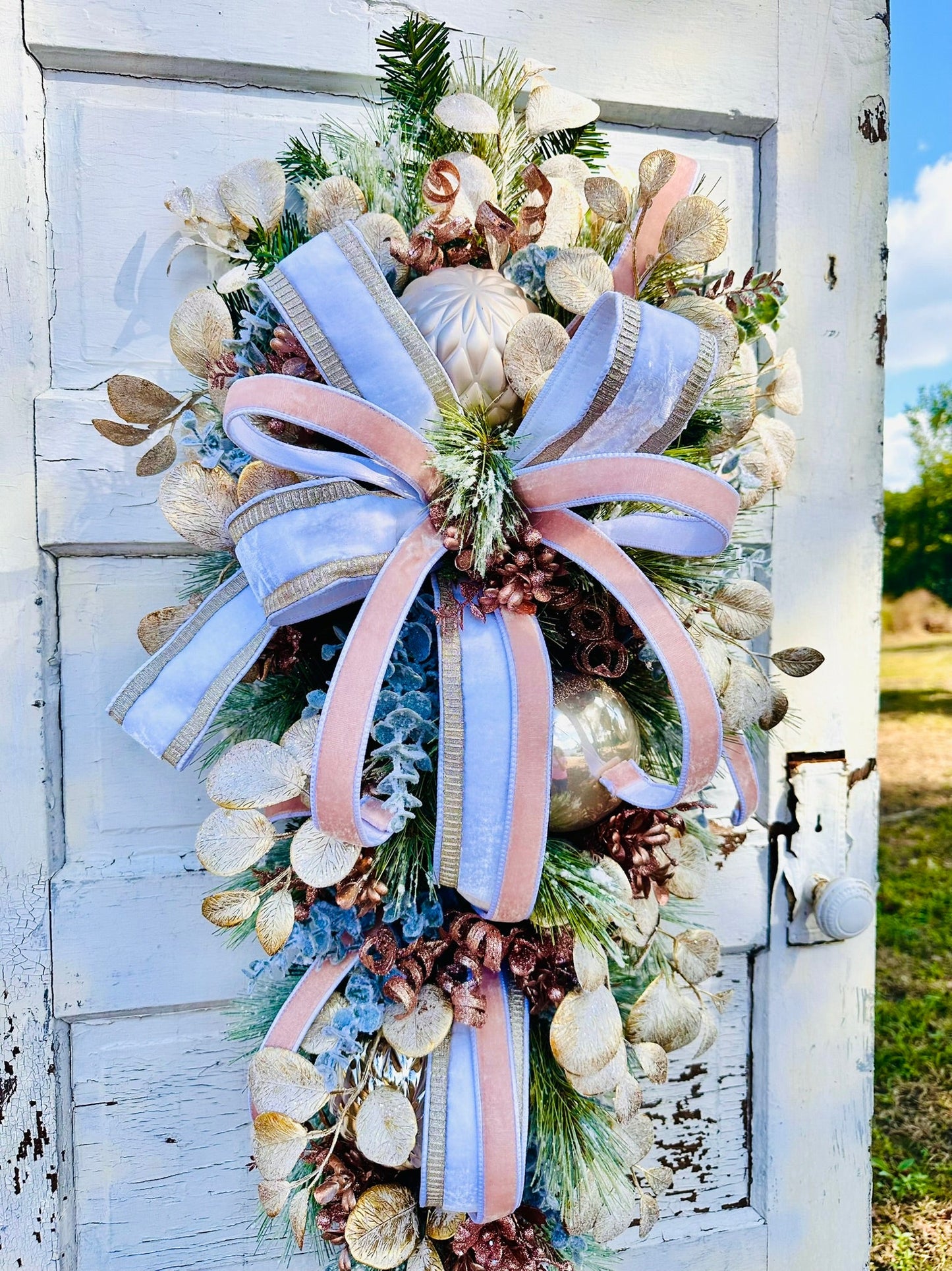 Elegant Pink/Rose Gold Winter Swag | 36"x16" Luxurious Holiday Door Decor | Frosted Christmas Swag TCT Crafts