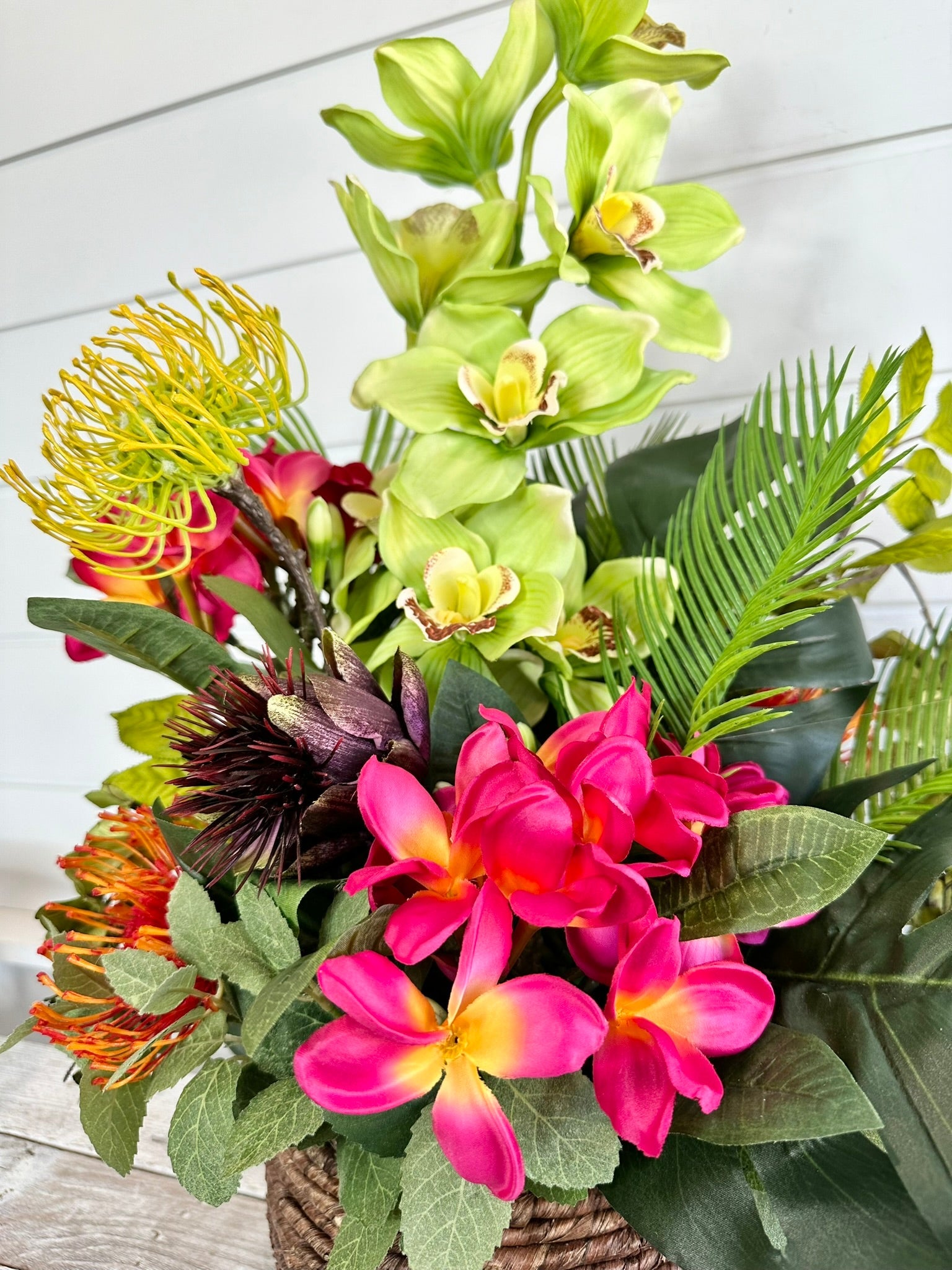 Exotic Plumeria Artificial Arrangement in Woven Basket, Vibrant 24x17 Tropical Decor Centerpiece for Home & Events TCT Crafts