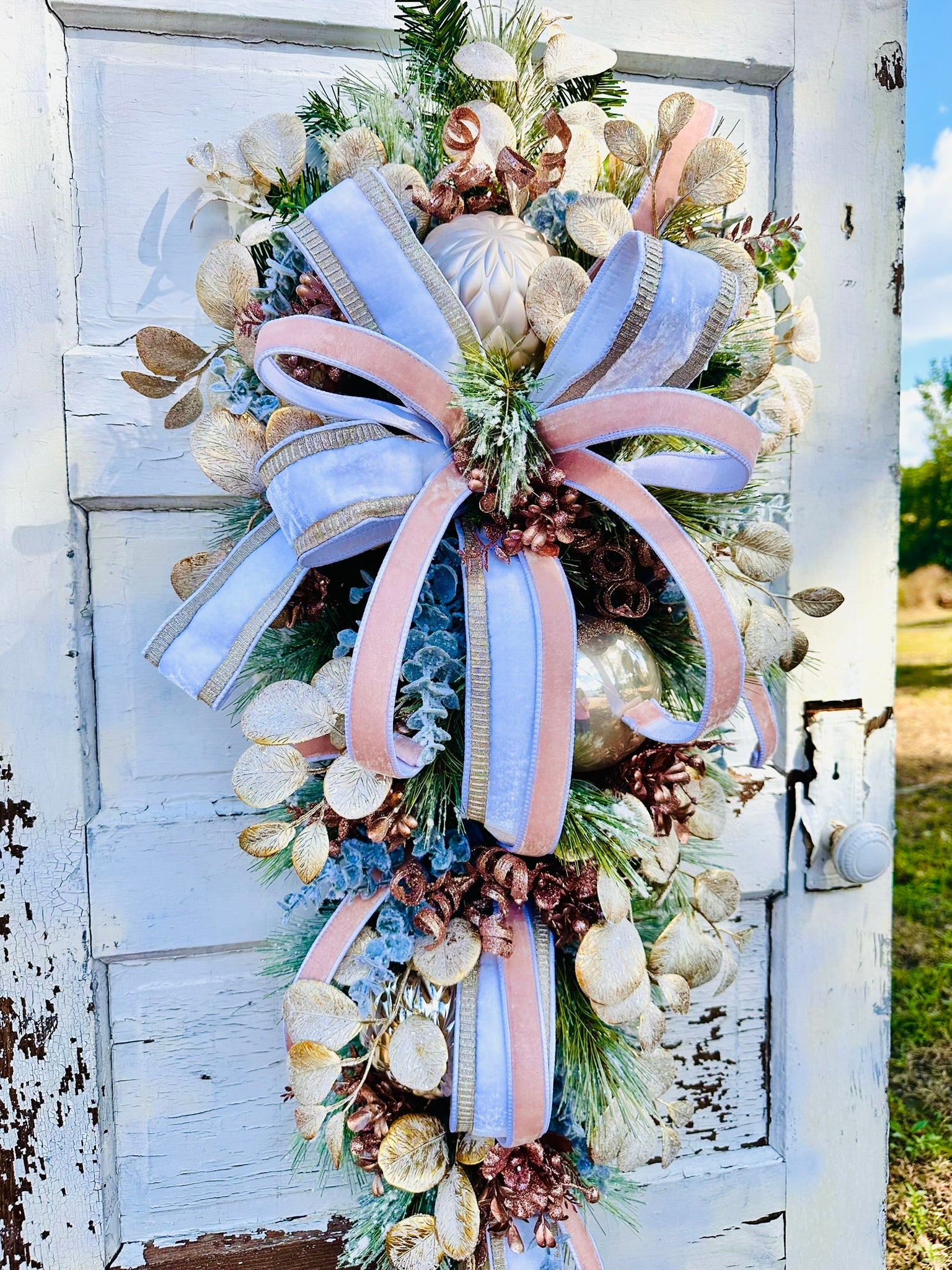 Elegant Pink/Rose Gold Winter Swag | 36"x16" Luxurious Holiday Door Decor | Frosted Christmas Swag TCT Crafts