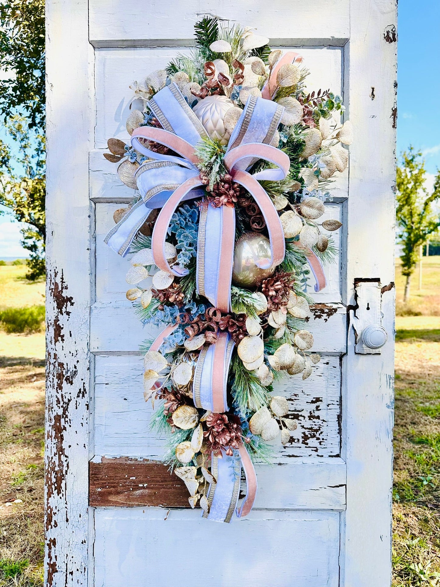 Elegant Pink/Rose Gold Winter Swag | 36"x16" Luxurious Holiday Door Decor | Frosted Christmas Swag TCT Crafts