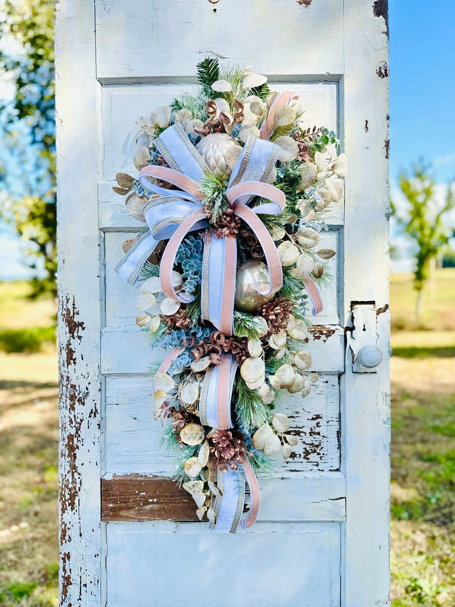 Elegant Pink/Rose Gold Winter Swag | 36"x16" Luxurious Holiday Door Decor | Frosted Christmas Swag TCT Crafts