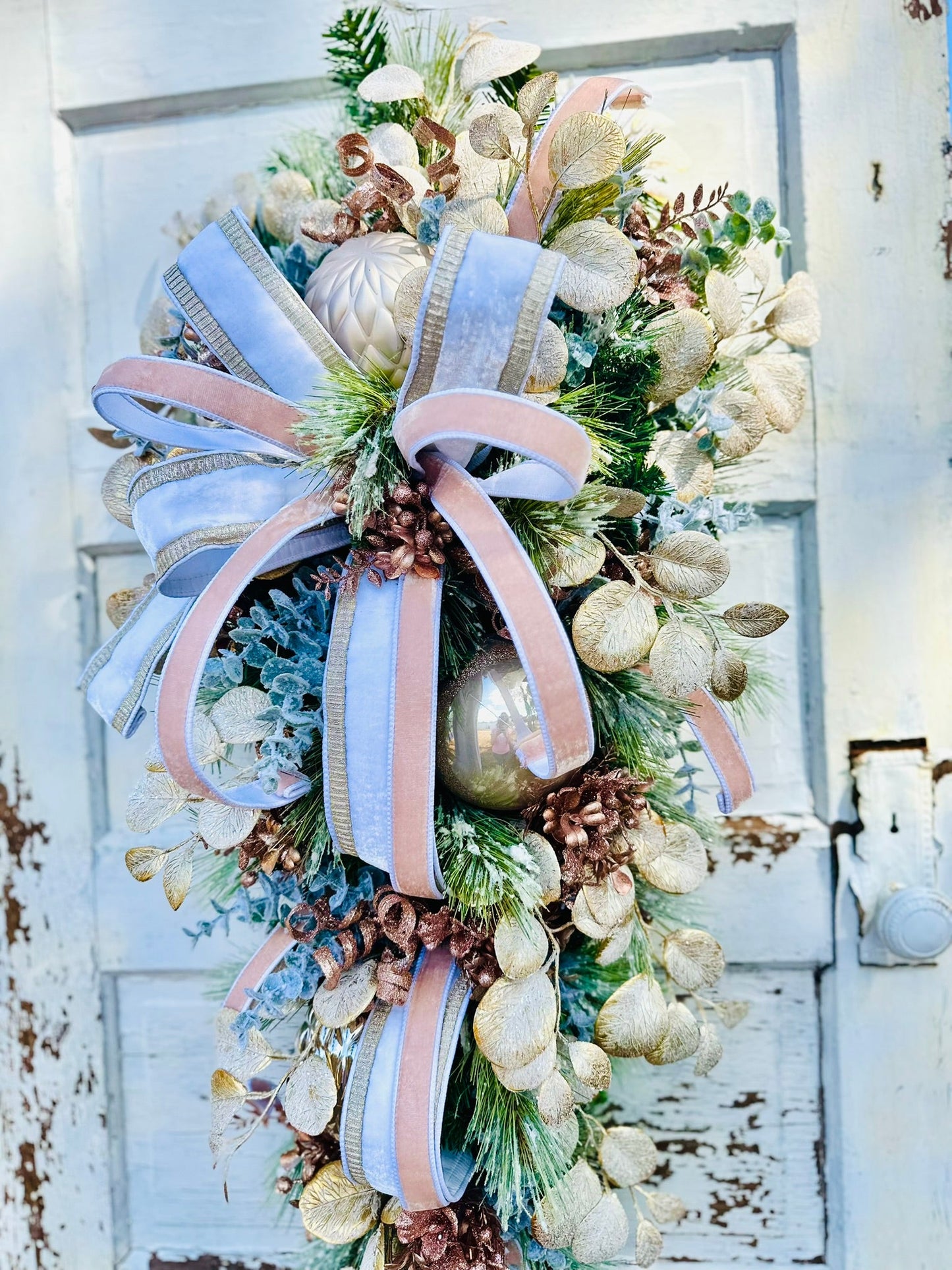 Elegant Pink/Rose Gold Winter Swag | 36"x16" Luxurious Holiday Door Decor | Frosted Christmas Swag TCT Crafts