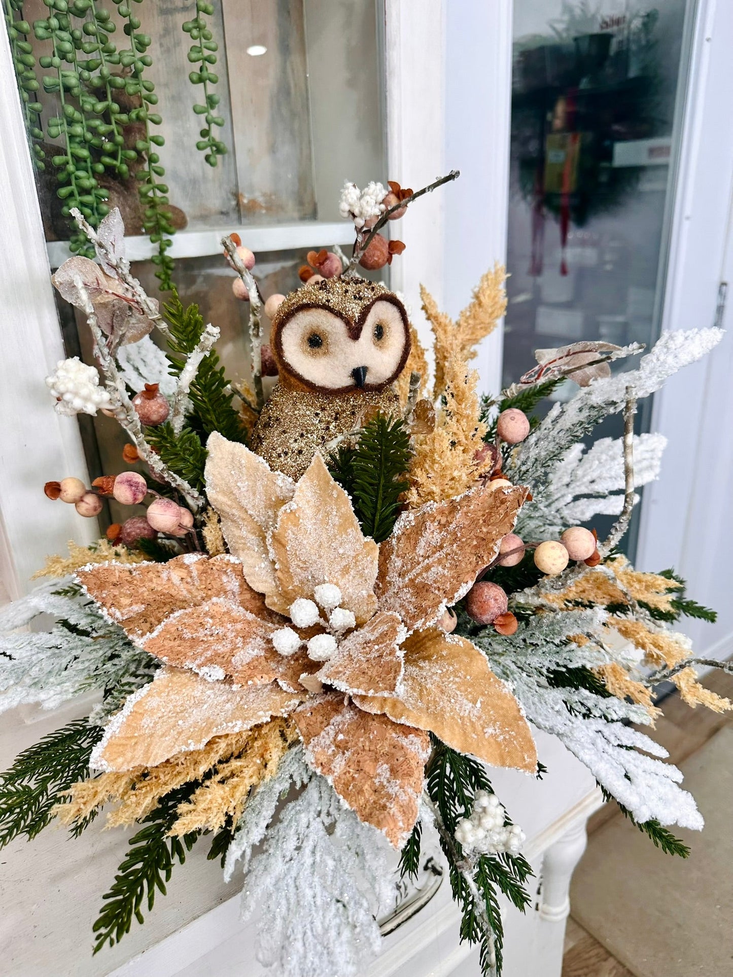 Rustic Woodland Owl Winter Arrangement | 21"x18" Chalet Christmas Centerpiece TCT Crafts