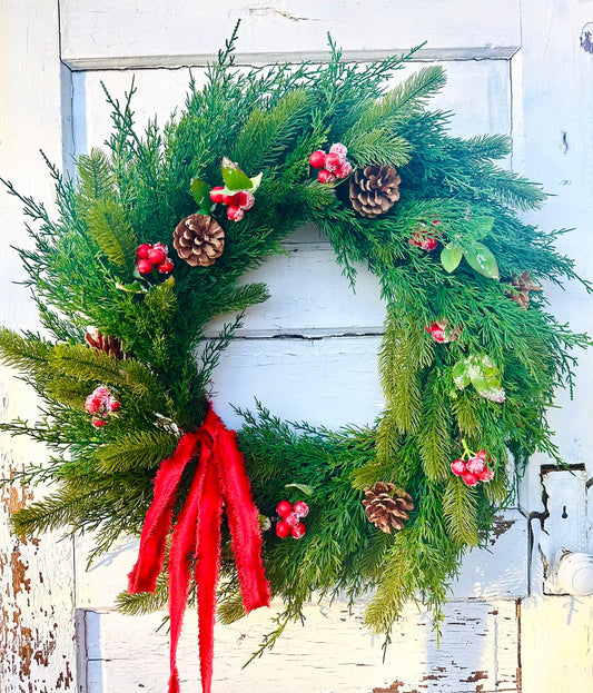 30" Artificial Cedar & Pine Berry Wreath – Classic Christmas Door Greenery TCT Crafts