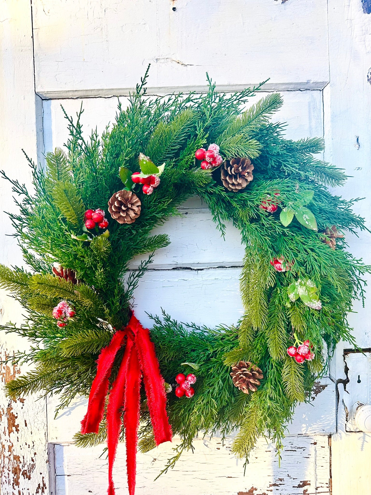 30" Artificial Cedar & Pine Berry Wreath – Classic Christmas Door Greenery TCT Crafts