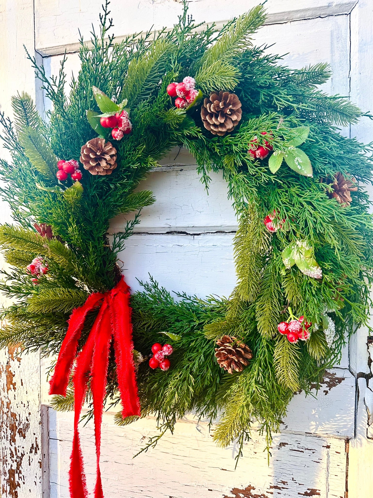 30" Artificial Cedar & Pine Berry Wreath – Classic Christmas Door Greenery TCT Crafts