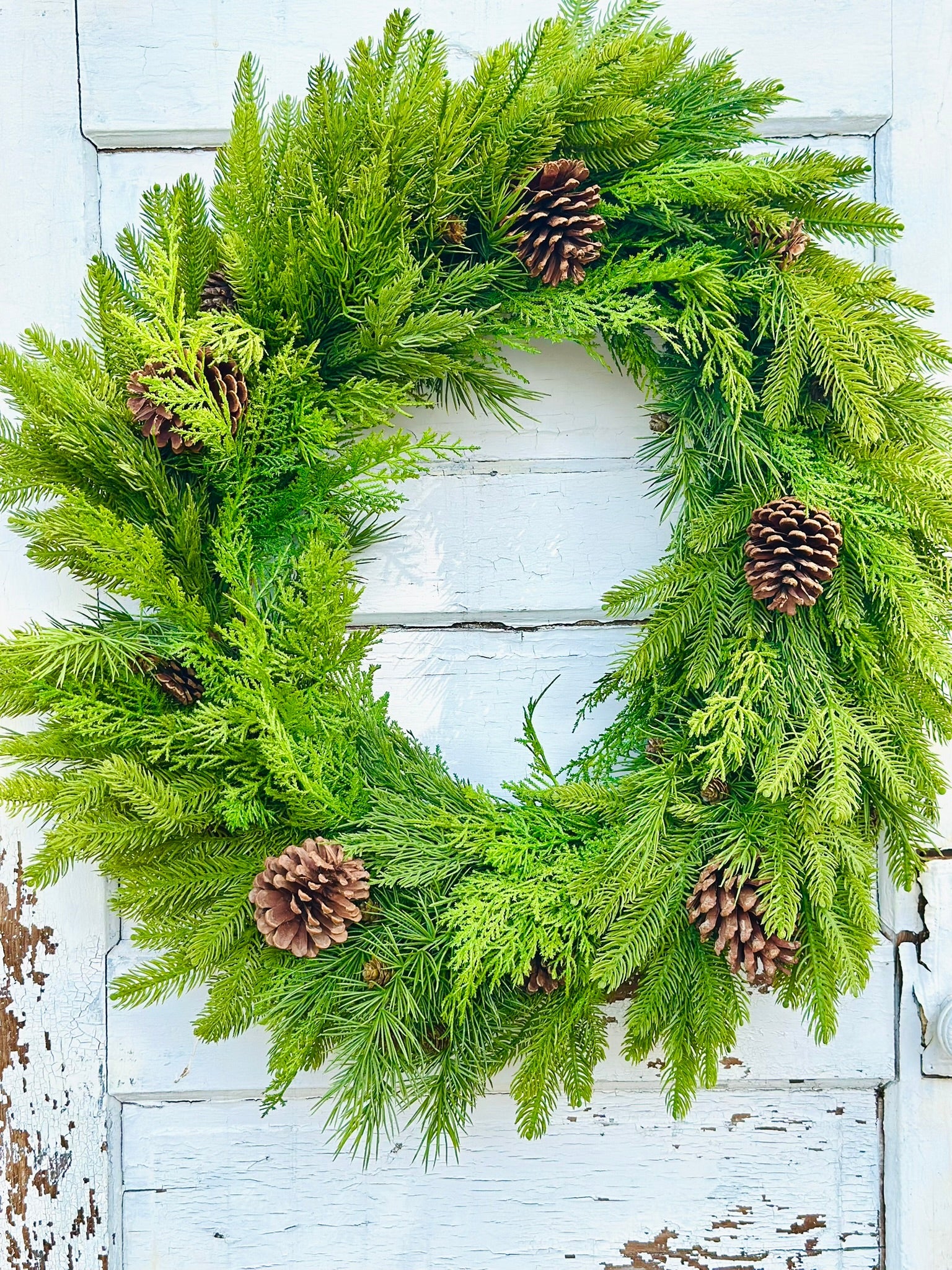 Natural Real Touch Mixed Winter Evergreen Front Door Winter Wreath TCT Crafts
