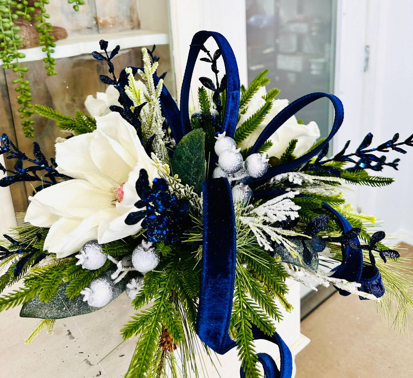 Blue Magnolia Winter Arrangement – Elegant Christmas or Hanukkah Centerpiece TCT Crafts