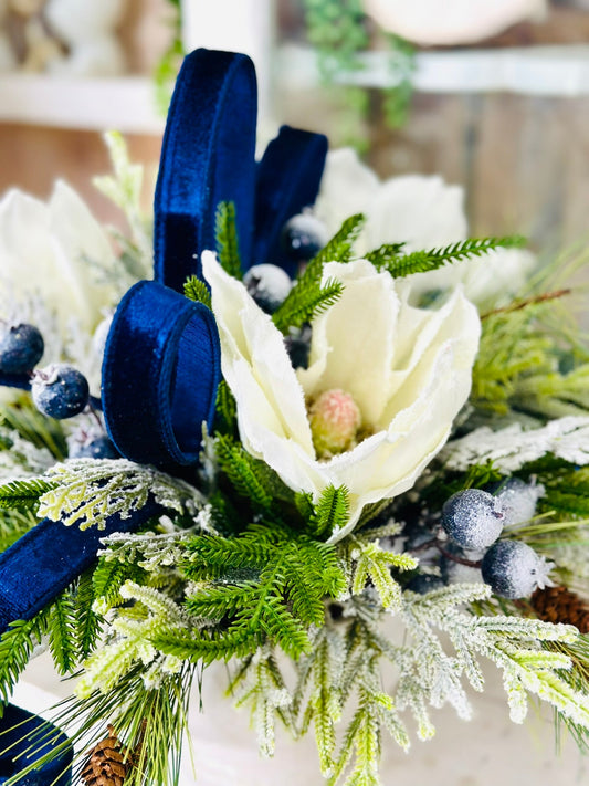 Blue Magnolia Winter Arrangement – Elegant Christmas or Hanukkah Centerpiece TCT Crafts