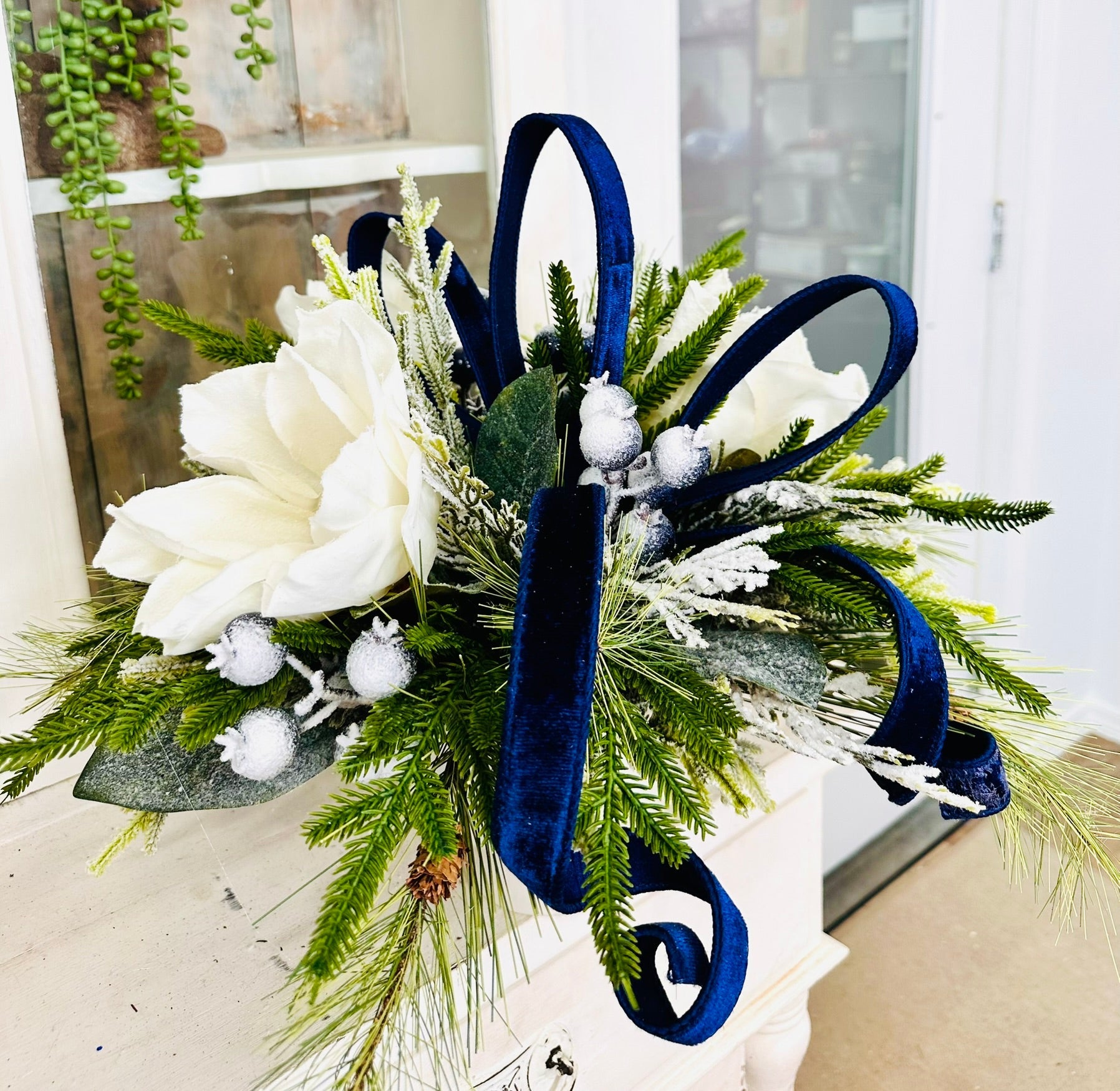 Blue Magnolia Winter Arrangement – Elegant Christmas or Hanukkah Centerpiece TCT Crafts