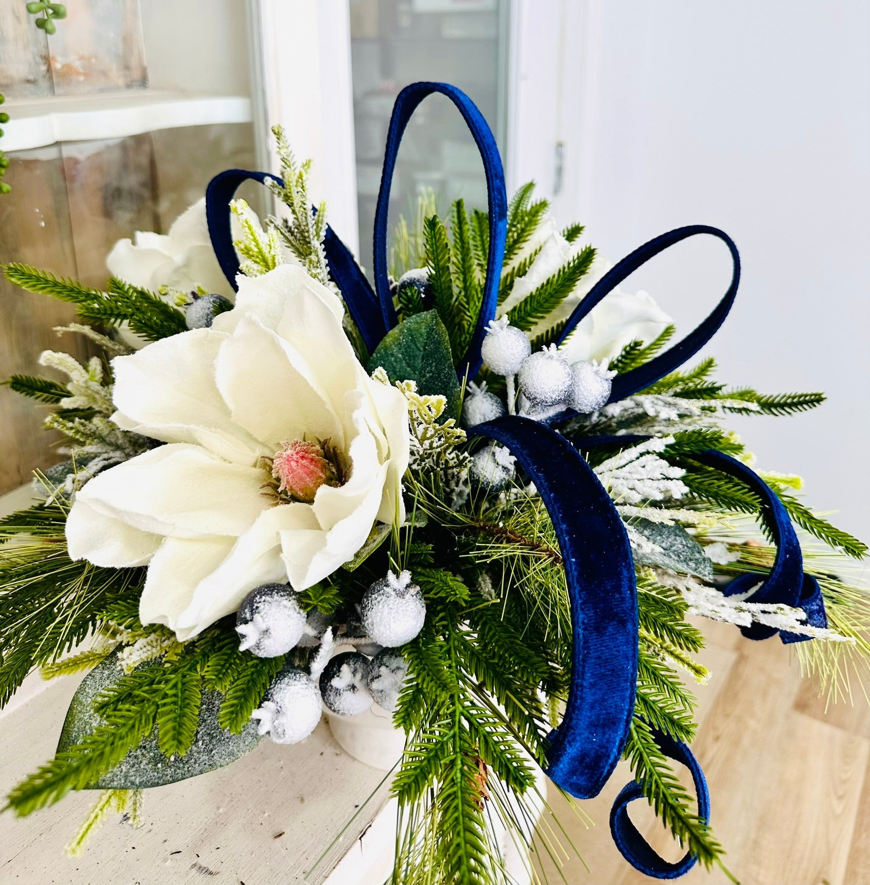 Blue Magnolia Winter Arrangement – Elegant Christmas or Hanukkah Centerpiece TCT Crafts