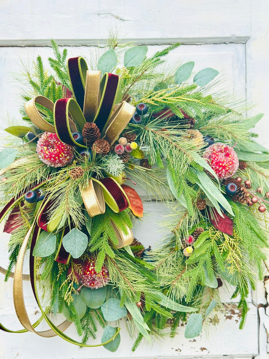 Williamsburg Themed Christmas Wreath – Gold & Burgundy Velvet Ribbon | Elegant Holiday Decor TCT Crafts
