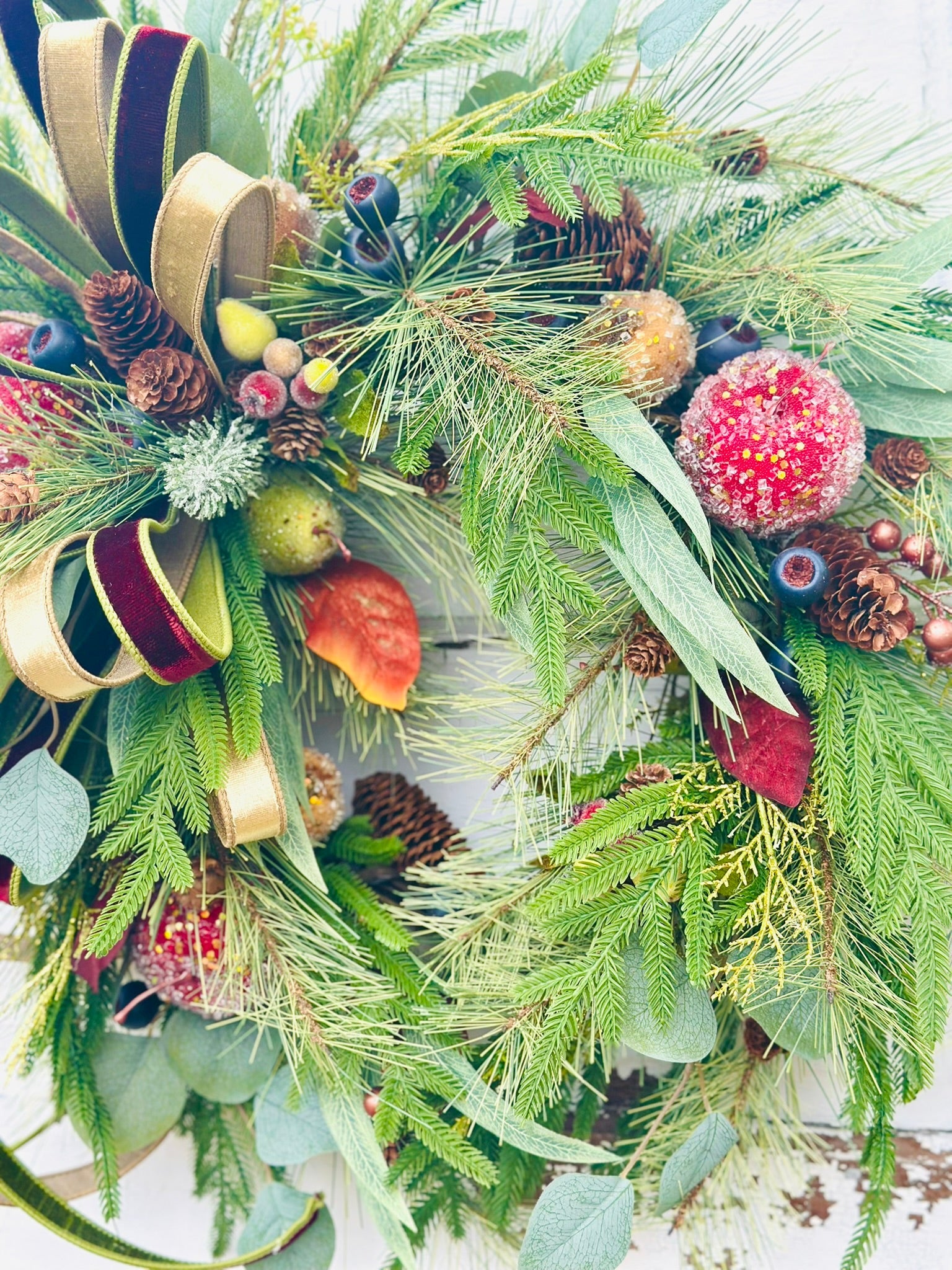 Williamsburg Themed Christmas Wreath – Gold & Burgundy Velvet Ribbon | Elegant Holiday Decor TCT Crafts