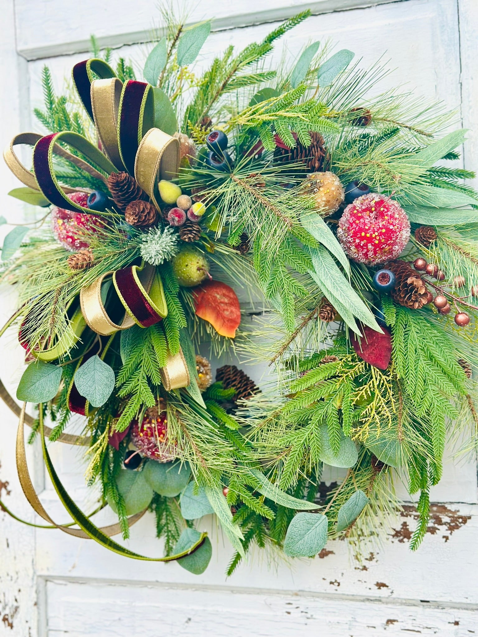 Williamsburg Themed Christmas Wreath – Gold & Burgundy Velvet Ribbon | Elegant Holiday Decor TCT Crafts