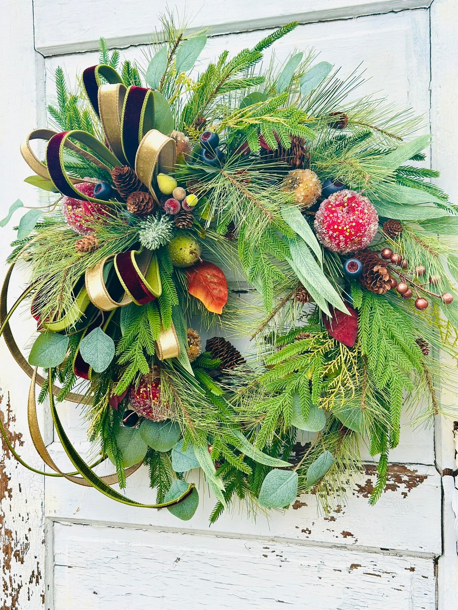 Williamsburg Themed Christmas Wreath – Gold & Burgundy Velvet Ribbon | Elegant Holiday Decor TCT Crafts
