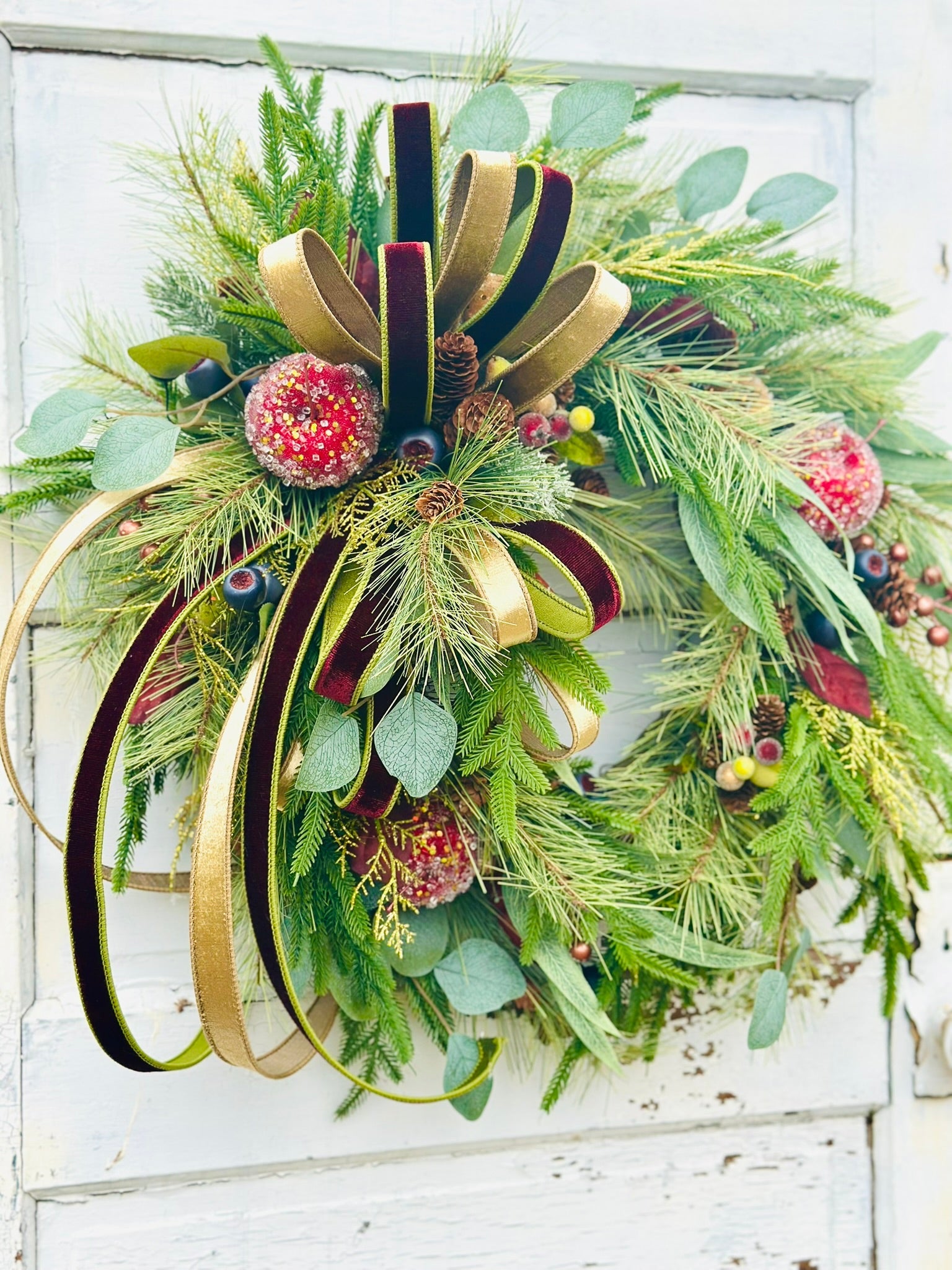 Williamsburg Themed Christmas Wreath – Gold & Burgundy Velvet Ribbon | Elegant Holiday Decor TCT Crafts