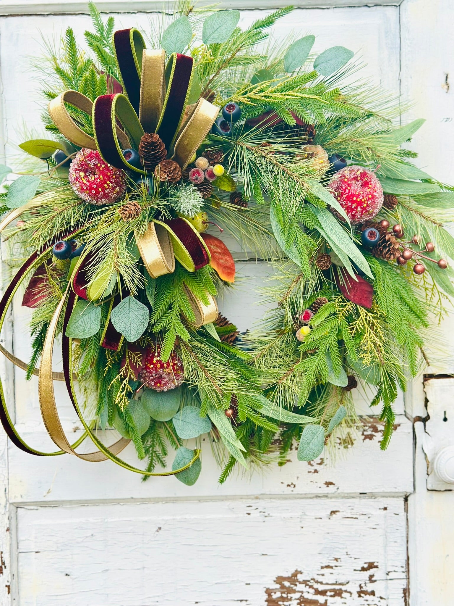Williamsburg Themed Christmas Wreath – Gold & Burgundy Velvet Ribbon | Elegant Holiday Decor TCT Crafts