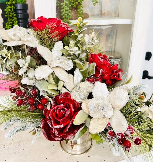 Elegant Red and Gold Christmas Centerpiece with Beaded Orchids & Velvet Roses TCT Crafts