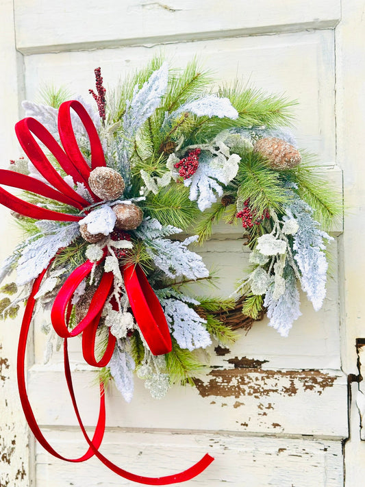 Classic Christmas Grapevine Wreath | Red Velvet Ribbon Winter Door Wreath TCT Crafts