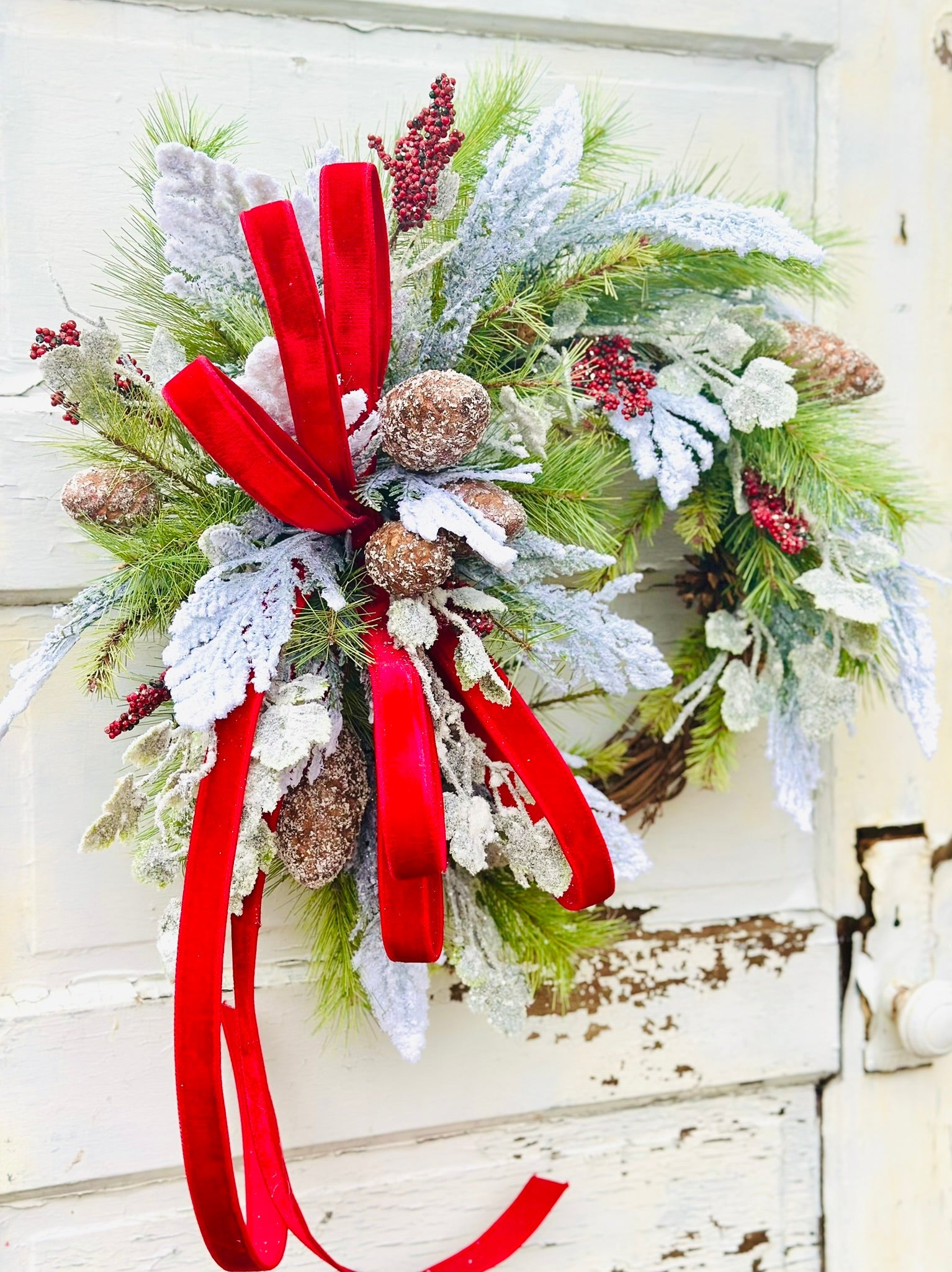 Classic Christmas Grapevine Wreath | Red Velvet Ribbon Winter Door Wreath TCT Crafts
