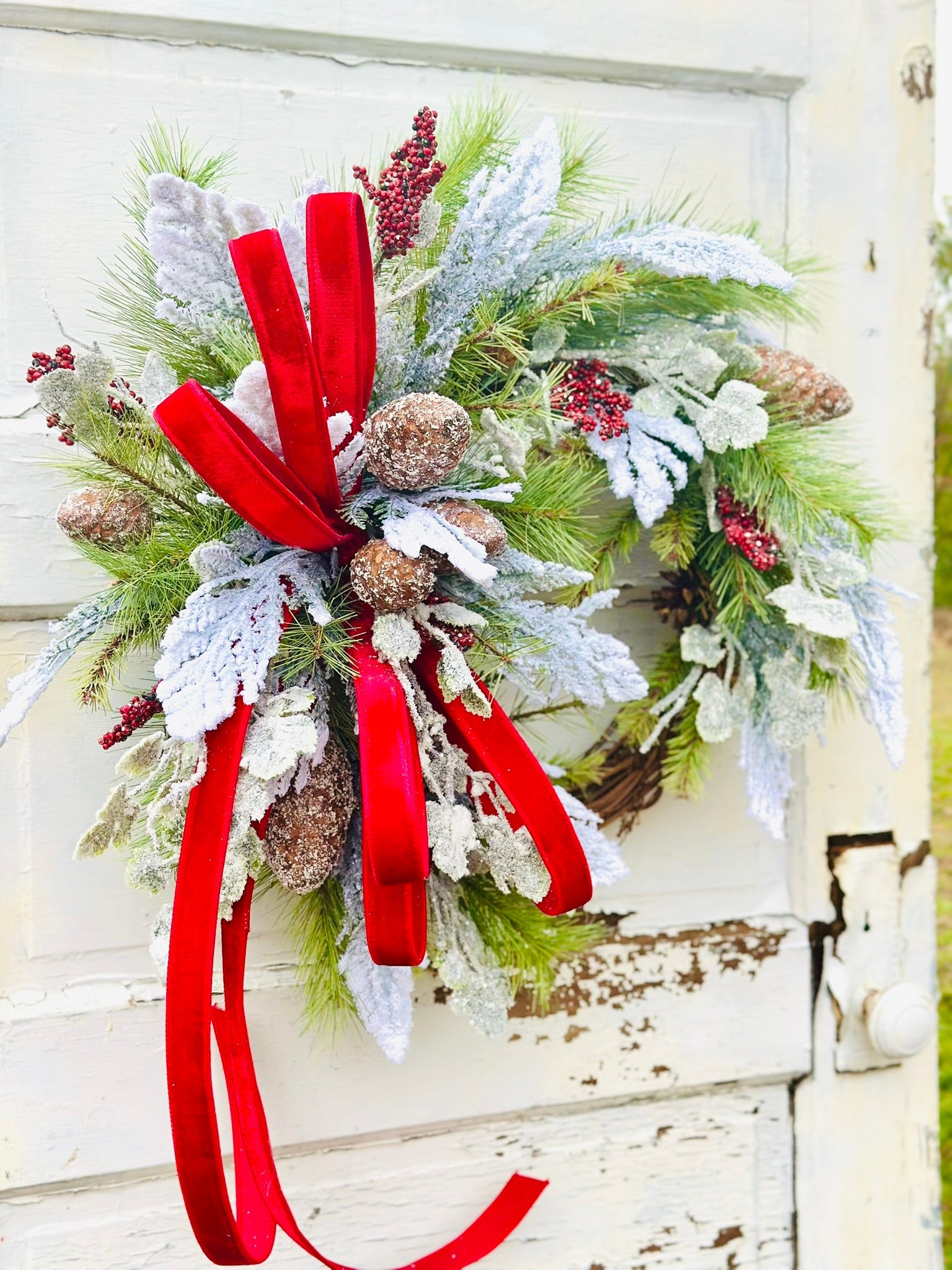 Classic Christmas Grapevine Wreath | Red Velvet Ribbon Winter Door Wreath TCT Crafts