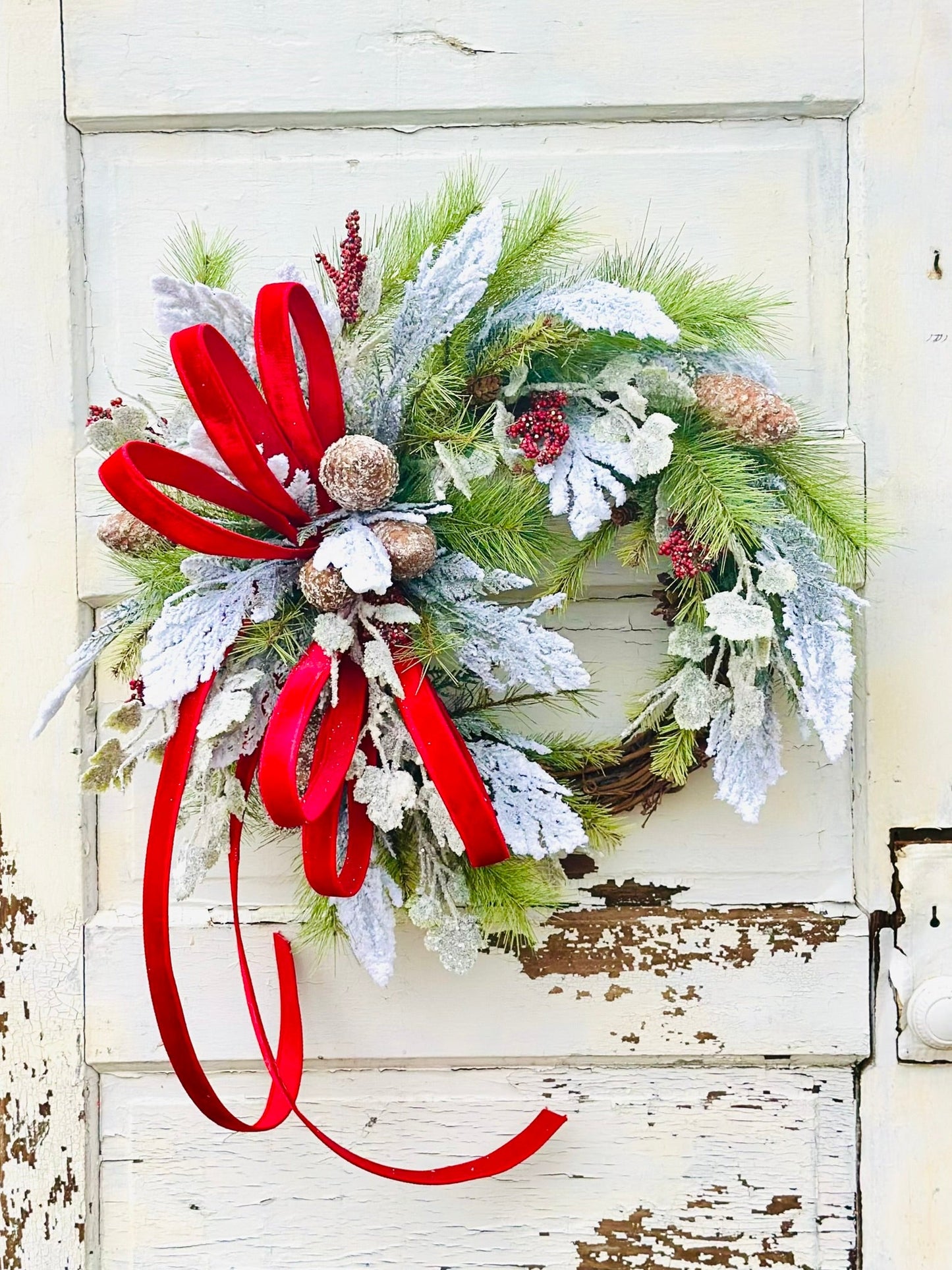 Classic Christmas Grapevine Wreath | Red Velvet Ribbon Winter Door Wreath TCT Crafts
