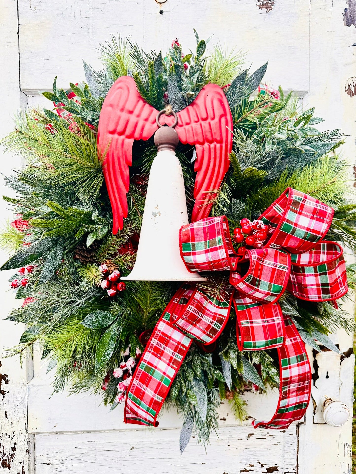 Angel Bell Christmas Wreath | Plaid Ribbon Holiday Door Wreath TCT Crafts