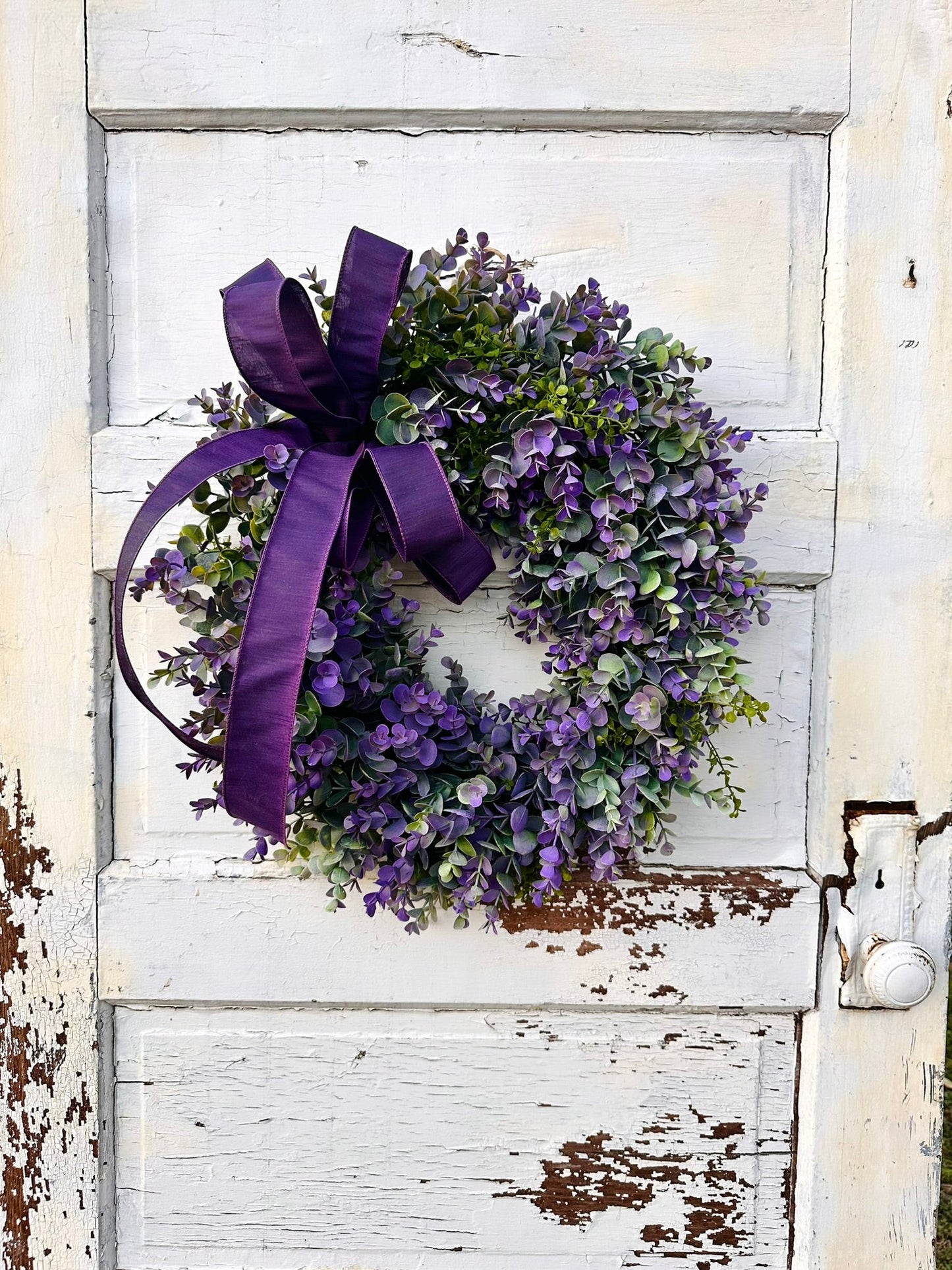 Purple Boxwood Wreath with Velvet Bow | Elegant Spring Summer Grapevine Wreath TCT Crafts