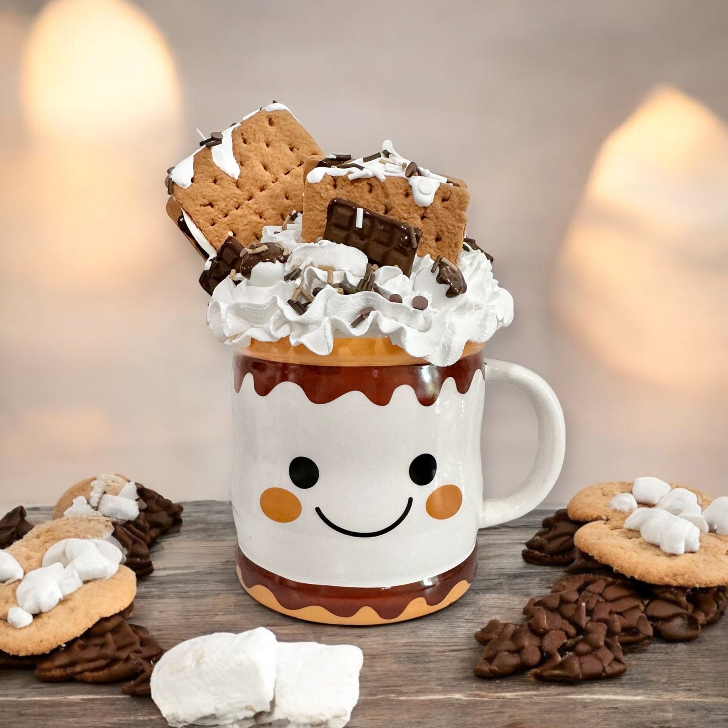 Adorable S'mores-Themed Faux Treat in Glass Mug | Cute Kitchen Decor | 7" Display Piece