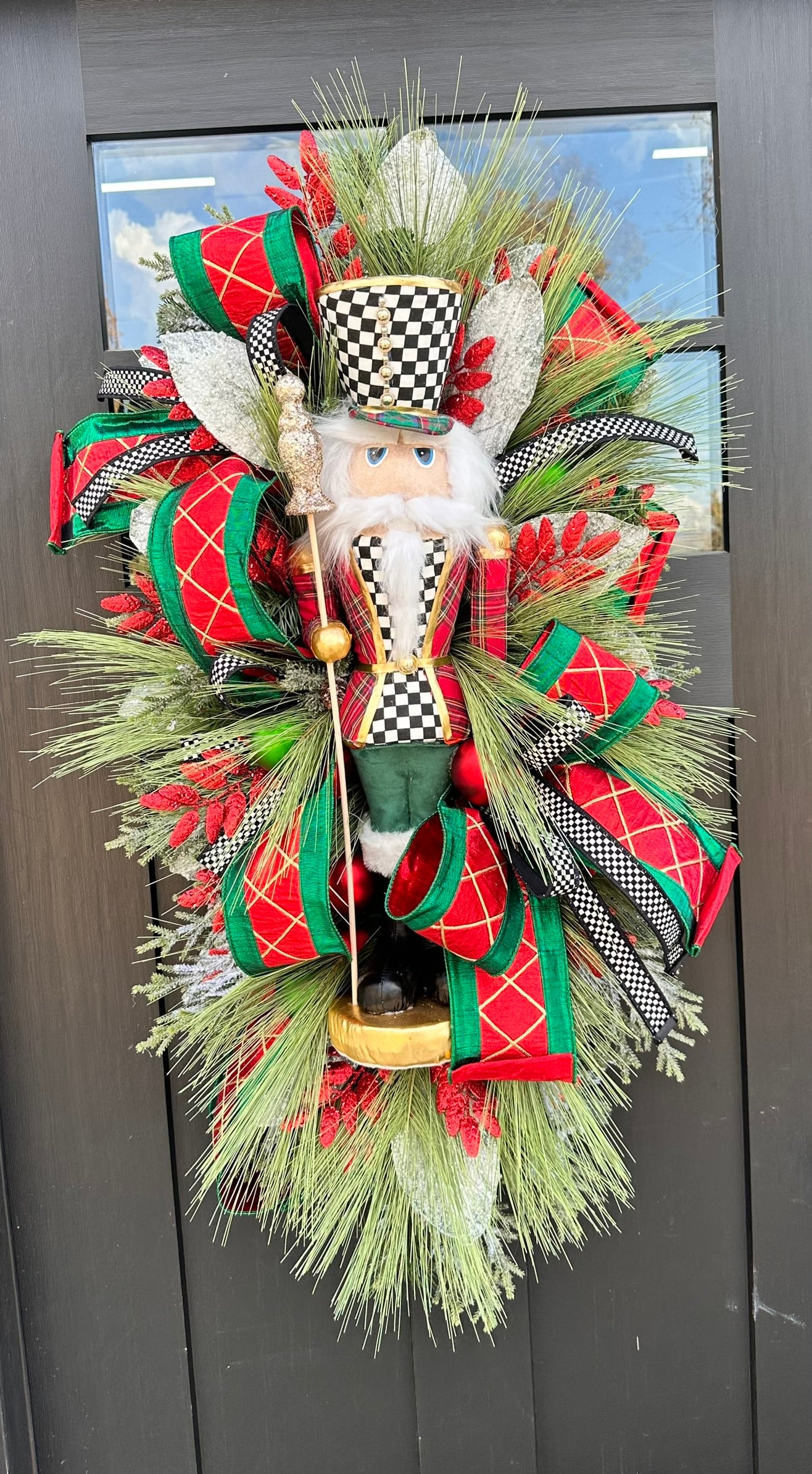 Extravagant XL Nutcracker Christmas Wreath Swag | 42"x22" Holiday Decor with Plush Nutcrackers, Ornaments & Designer Ribbon