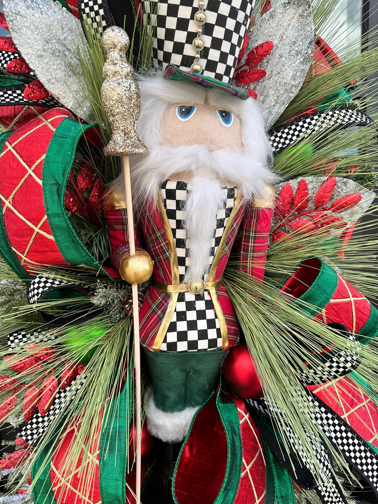 Extravagant XL Nutcracker Christmas Wreath Swag | 42"x22" Holiday Decor with Plush Nutcrackers, Ornaments & Designer Ribbon