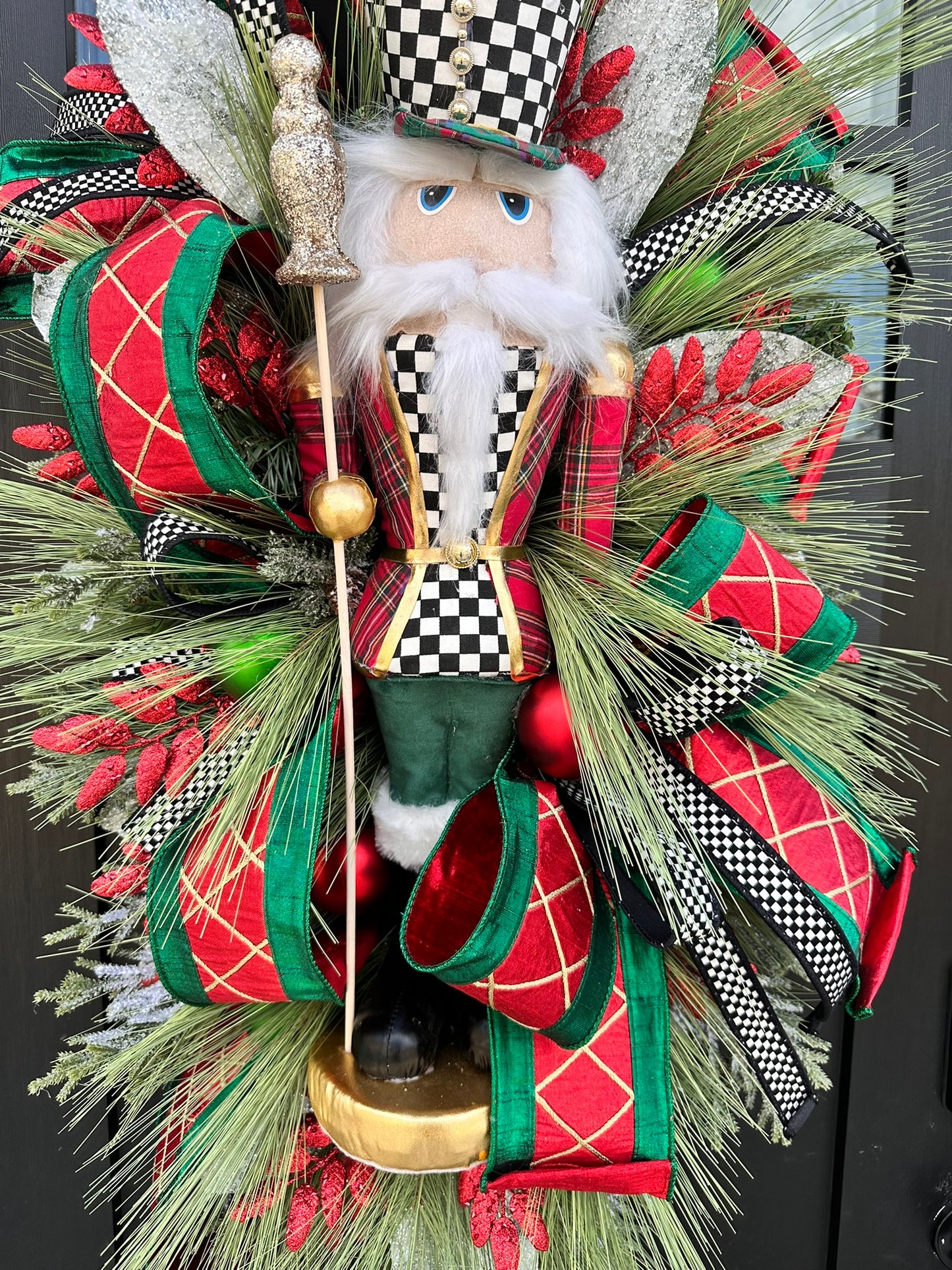 Extravagant XL Nutcracker Christmas Wreath Swag | 42"x22" Holiday Decor with Plush Nutcrackers, Ornaments & Designer Ribbon