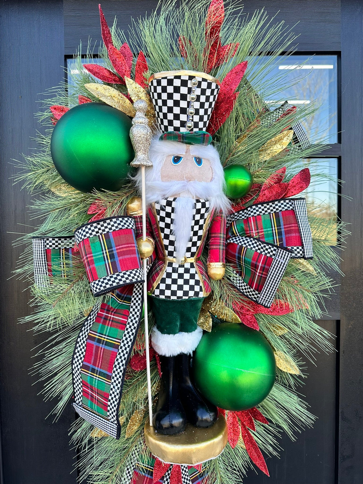 Deluxe Christmas Nutcracker Door Swag - 39" Holiday Front Door Decor with Foam Nutcracker, Flocked Pines, and Festive Ribbon-TCT1703 TCT Crafts