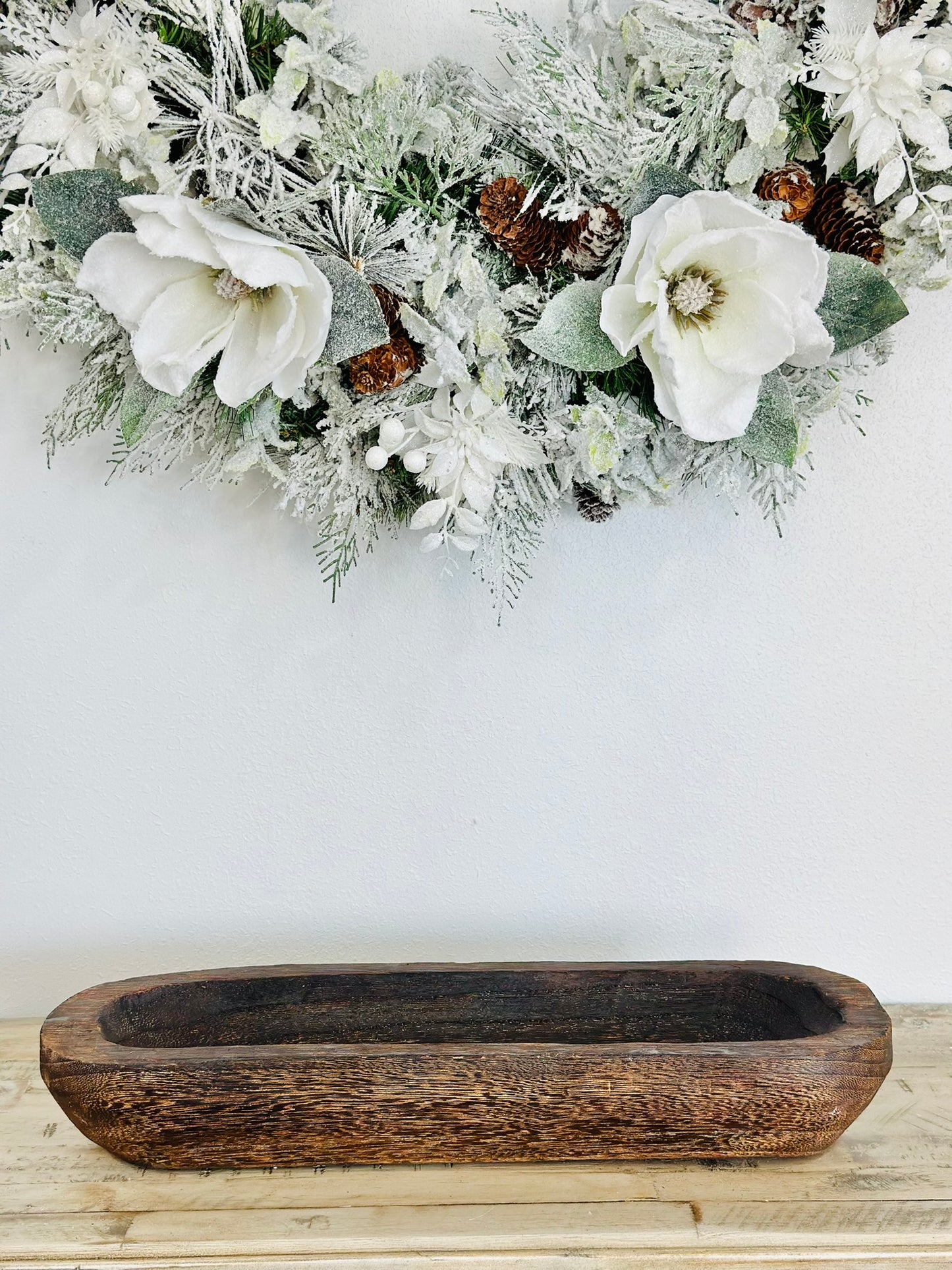 Rustic Wooden Dough Bowl Tray - Antique Brown Oval for Centerpieces, Candle Making, and Table Décor