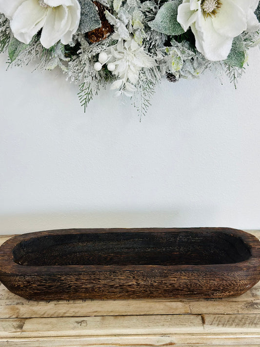 Rustic Wooden Dough Bowl Tray - Antique Brown Oval for Centerpieces, Candle Making, and Table Décor
