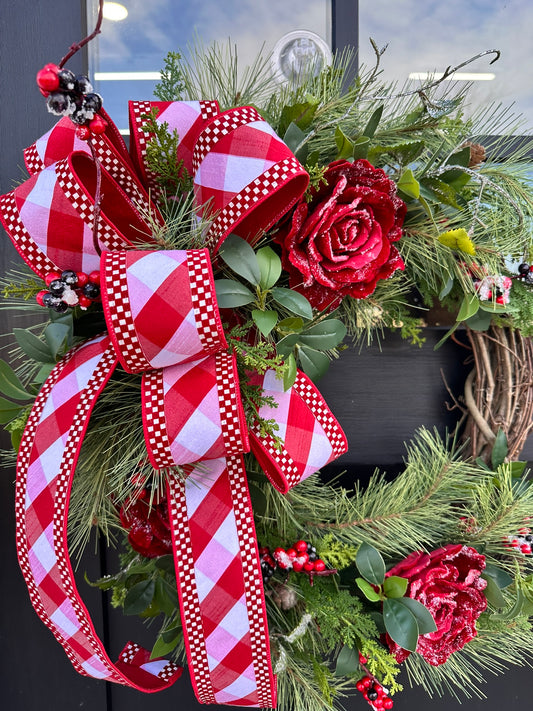 Red Rose Valentine’s Winter Grapevine Wreath - 26"x21" Front Door Decor
