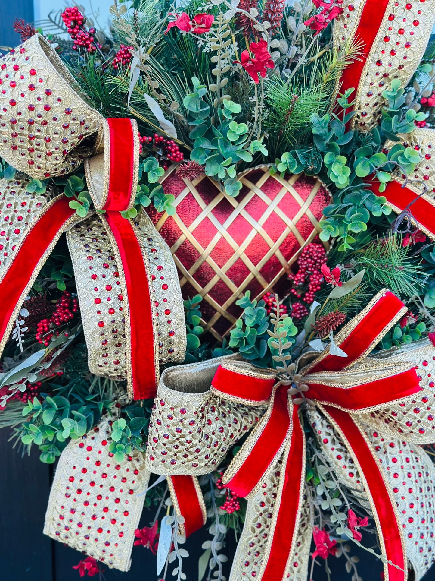 Large Valentine's Day Wreath for Front Door I Glam Winter Porch Decor