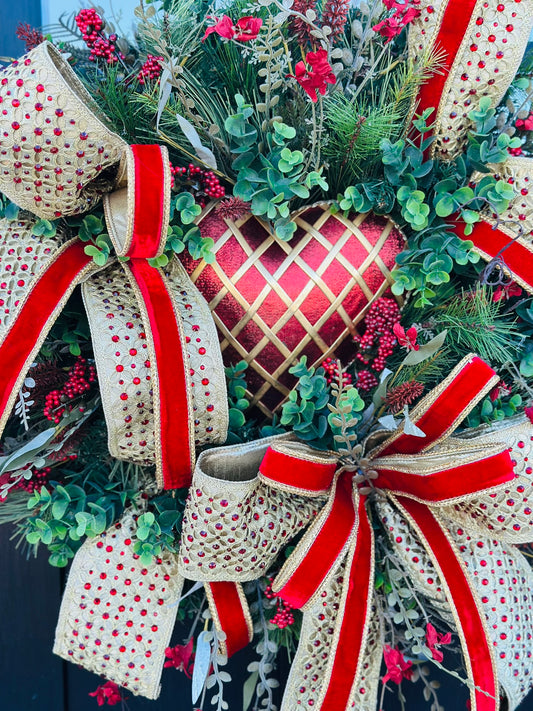 Large Valentine's Day Wreath for Front Door I Glam Winter Porch Decor
