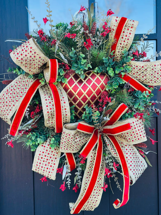 Large Valentine's Day Wreath for Front Door I Glam Winter Porch Decor