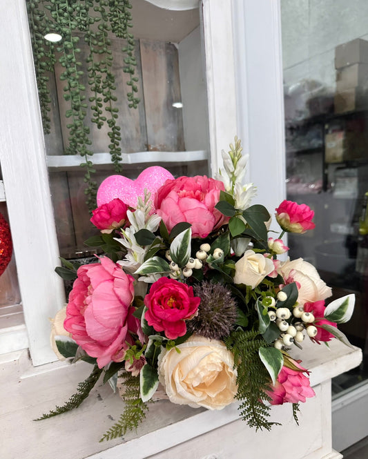 Artificial Cream Rose & Peony Valentine's Day Floral Arrangement - Small Table Centerpiece for Home- Unique Gift Idea for Loved One TCT Crafts