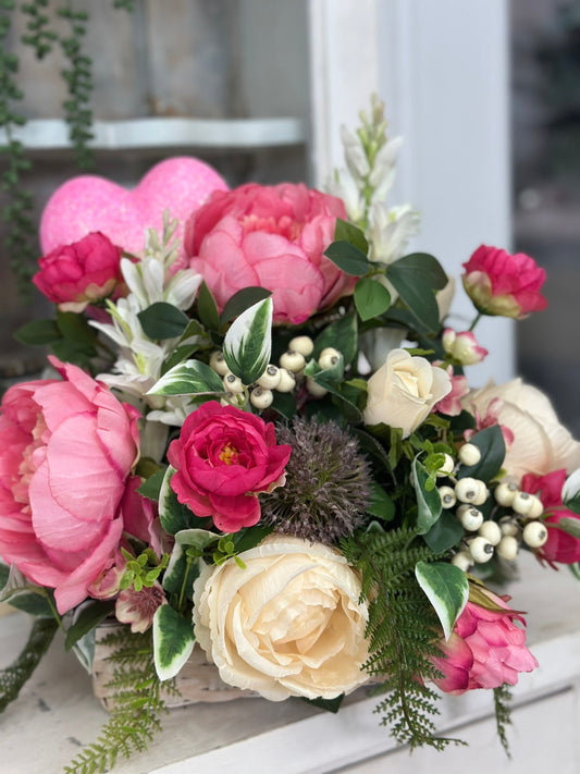 Artificial Cream Rose & Peony Valentine's Day Floral Arrangement - Small Table Centerpiece for Home- Unique Gift Idea for Loved One TCT Crafts