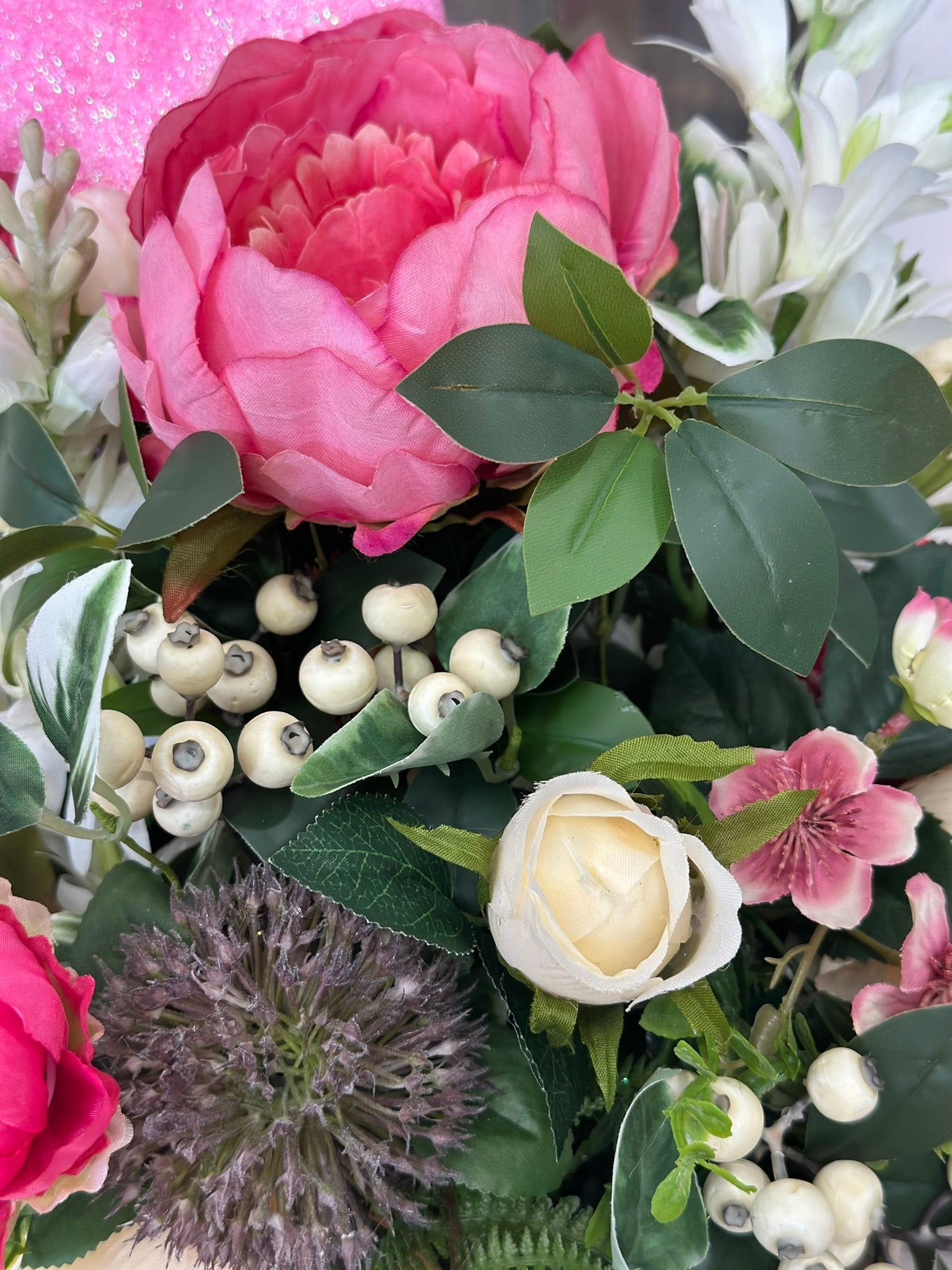 Artificial Cream Rose & Peony Valentine's Day Floral Arrangement - Small Table Centerpiece for Home- Unique Gift Idea for Loved One TCT Crafts