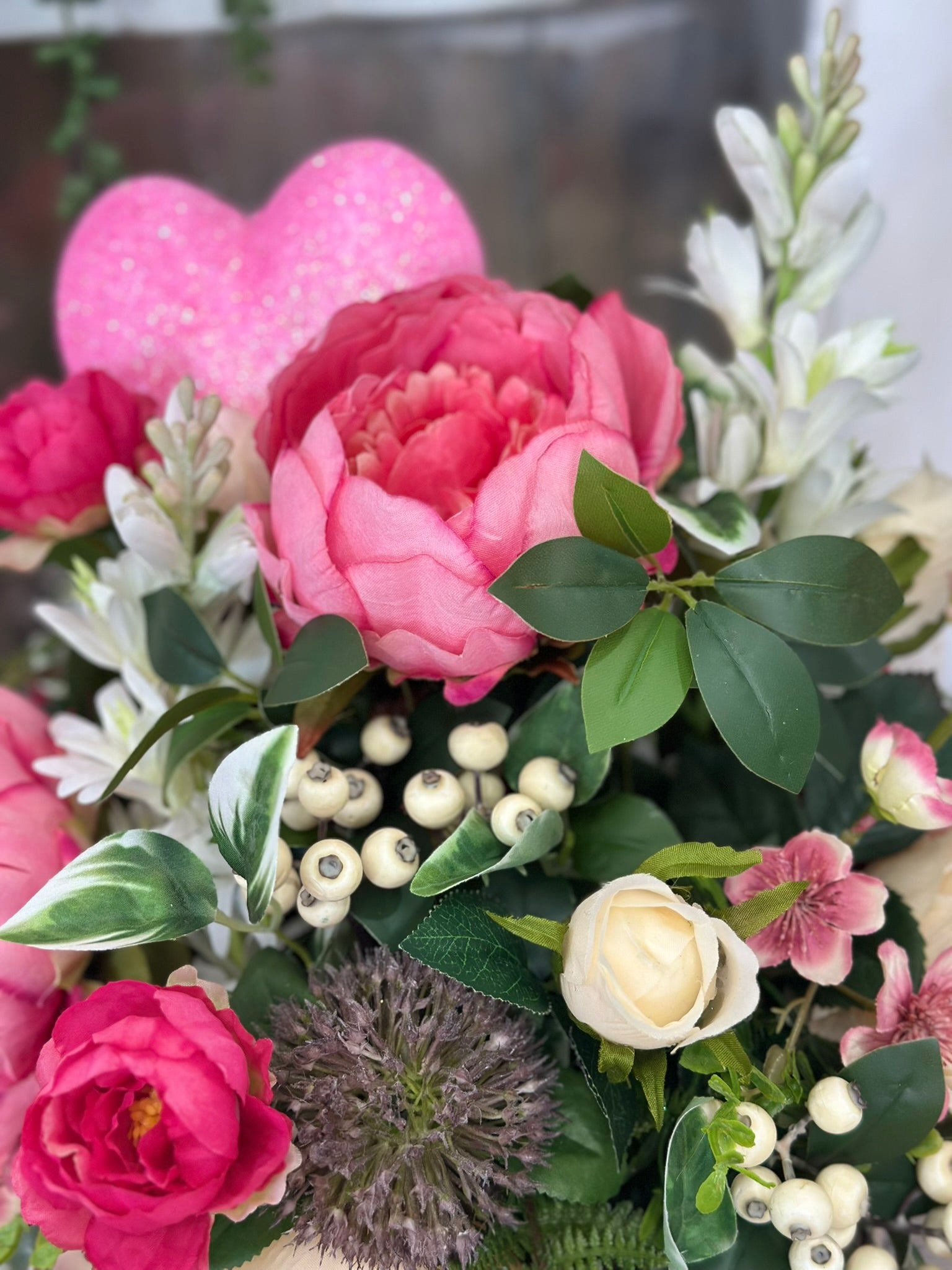 Artificial Cream Rose & Peony Valentine's Day Floral Arrangement - Small Table Centerpiece for Home- Unique Gift Idea for Loved One TCT Crafts